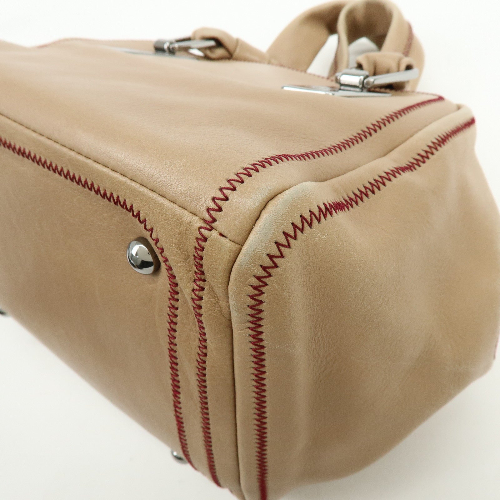 CHANEL COCO Mark Lamb Skin Hand Bag Pink Beige