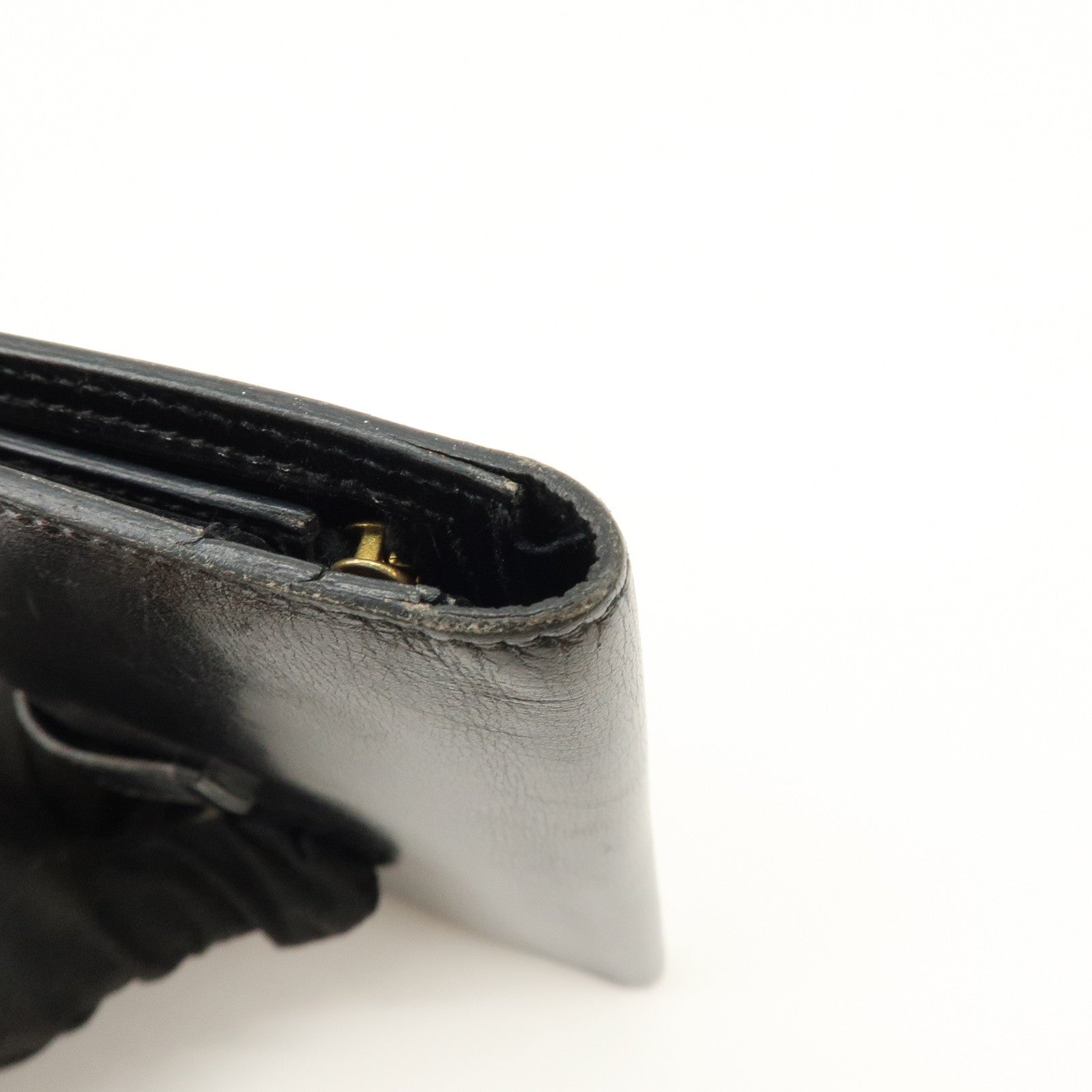 HERMES Bearn Box Calf Bi-fold Long Wallet □F Stamped Black