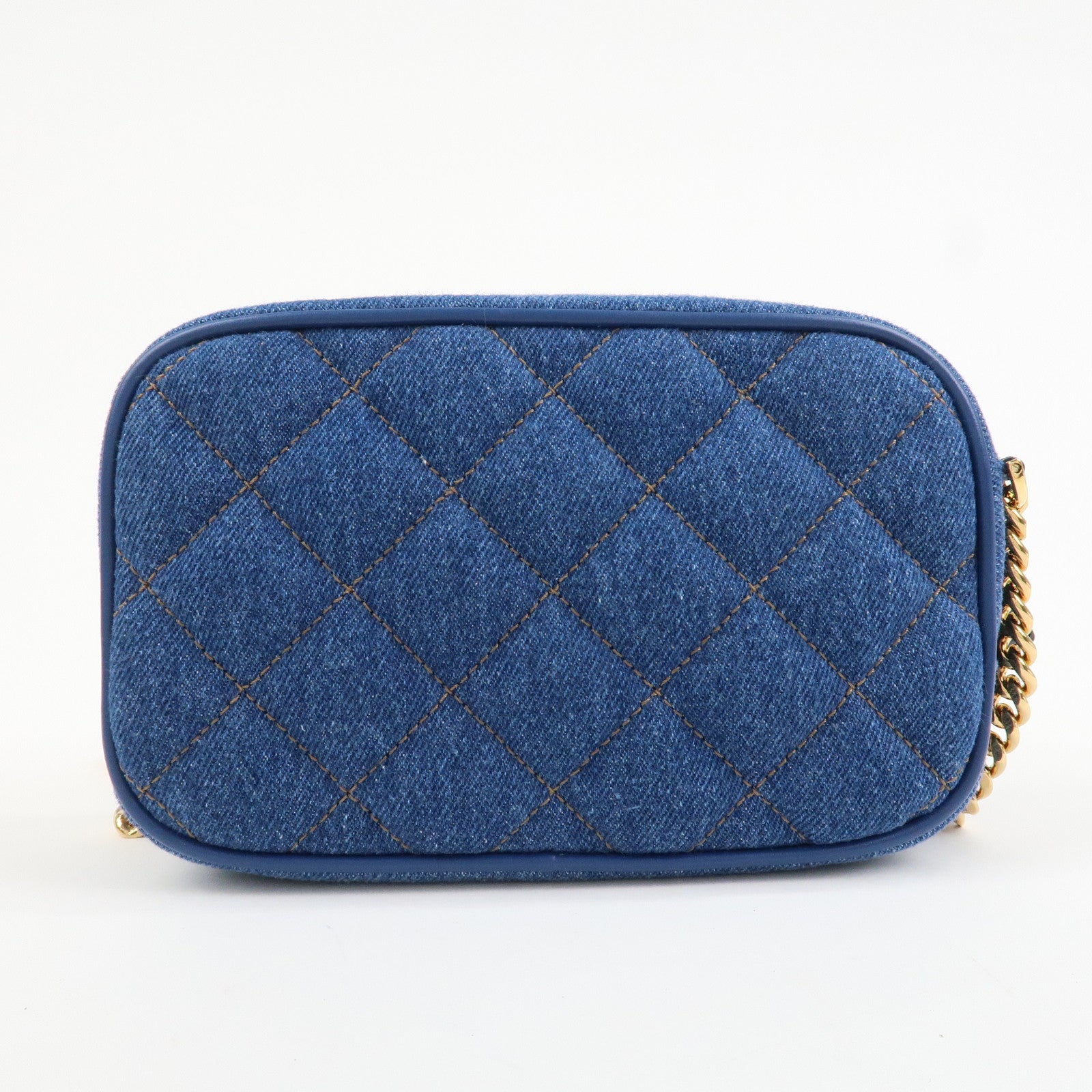 GIANNI VERSACE Denim Leather Chain Shoulder Bag Blue