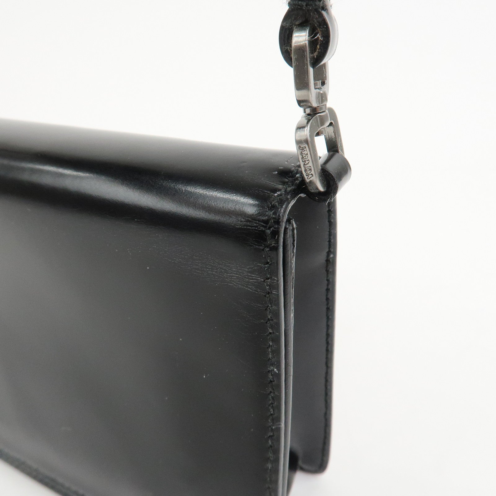 PRADA Logo Leather Shoulder Bag Hand Bag Black BR0421