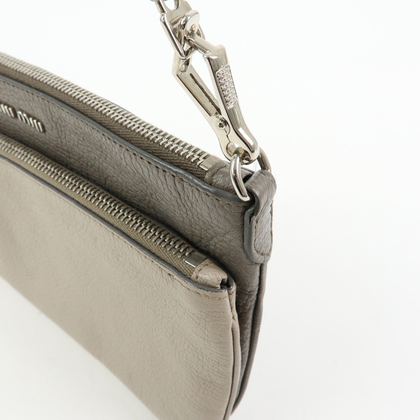 MIU MIU MADRAS Leather 2Way Bag Hand Bag Shoulder Bag Greige RP0369