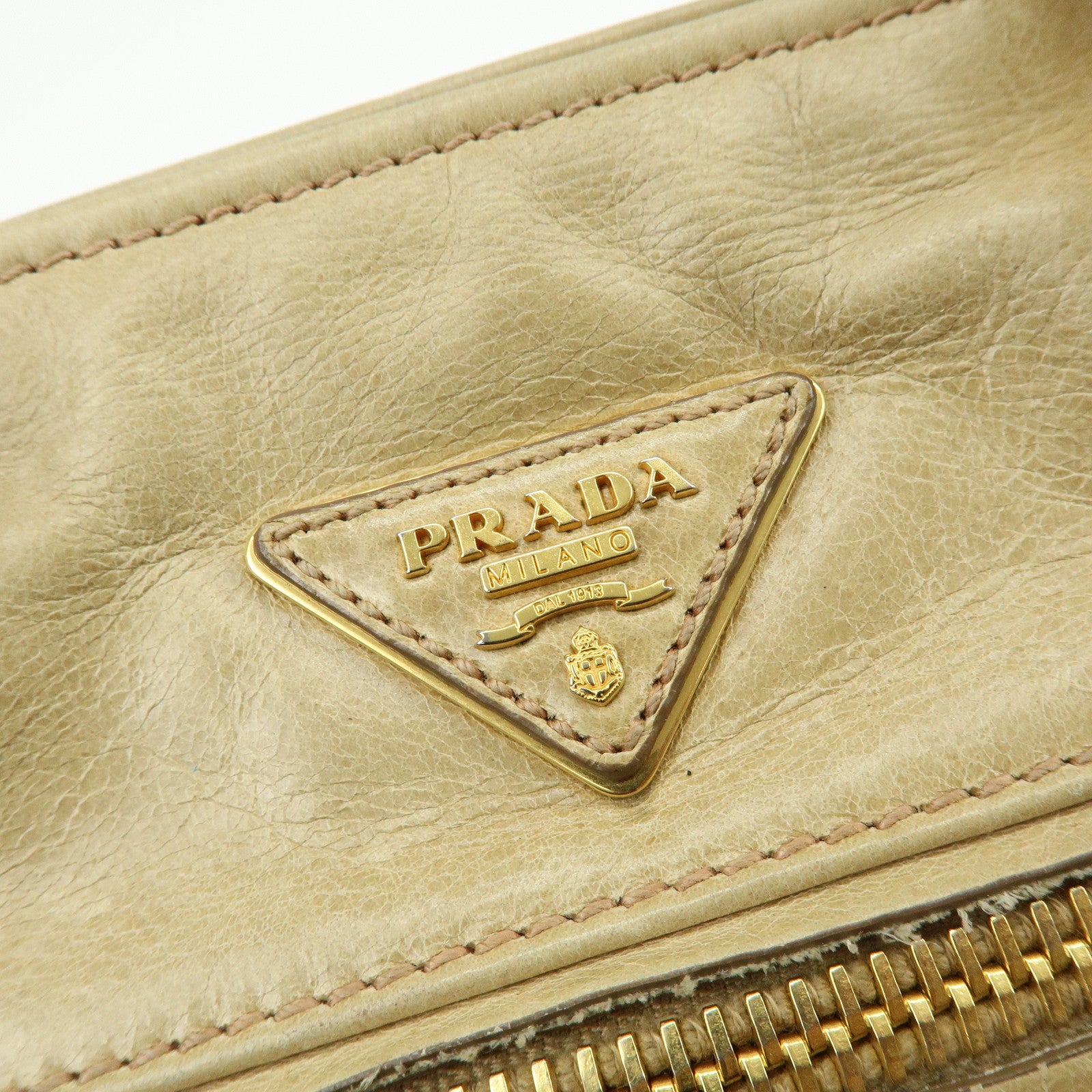 PRADA Logo Leather 2Way Shoulder Bag Hand Bag BN1921 Beige