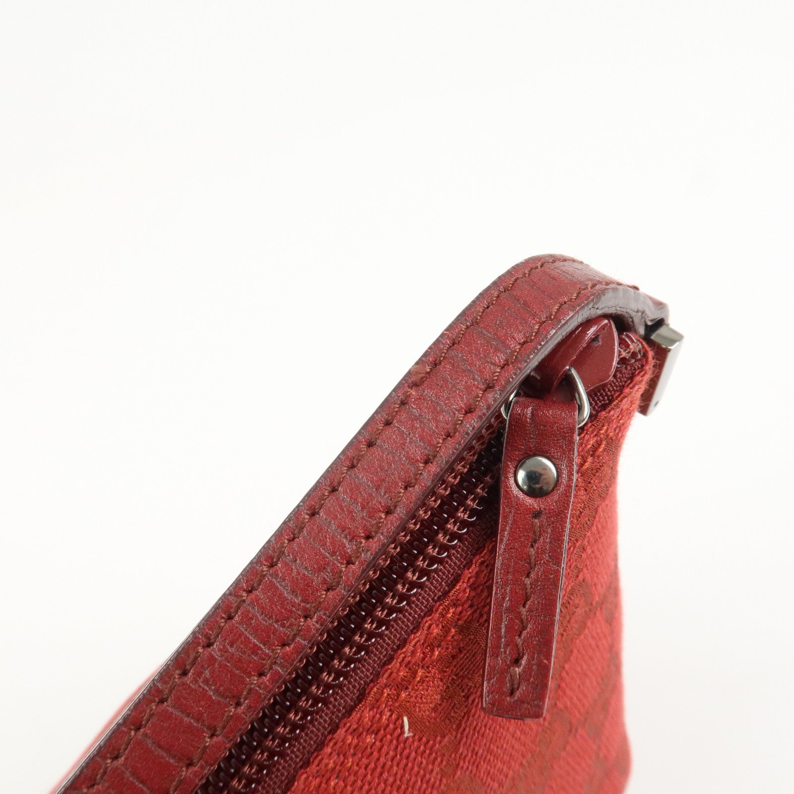 GUCCI Boat Bag GG Canvas Leather Hand Bag Pouch Red 07198