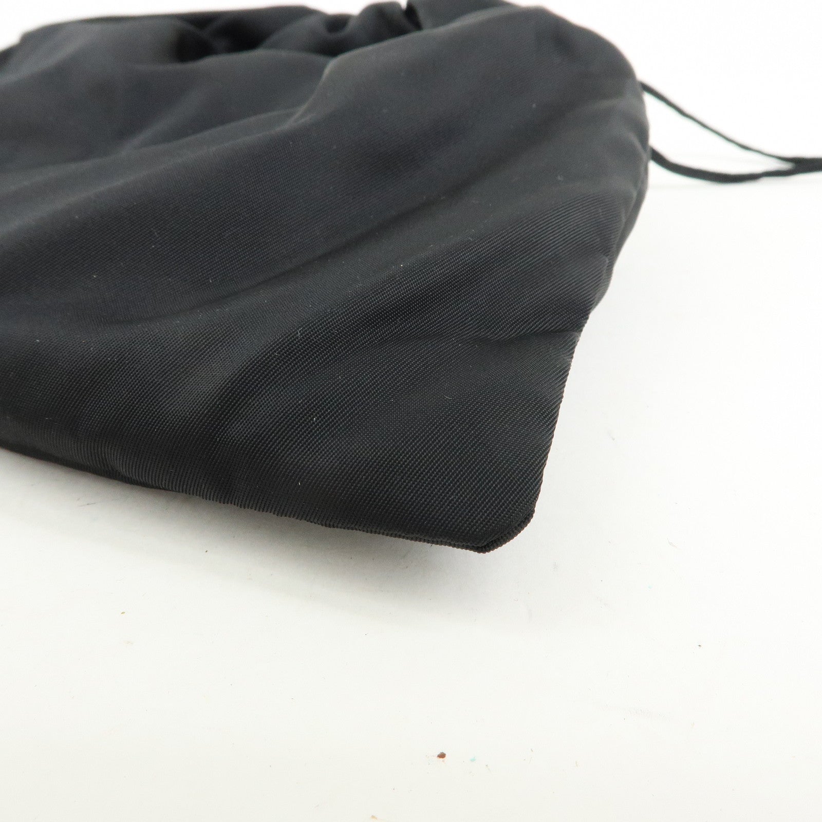 PRADA Triangle Logo Nylon Saffiano Leather Drawstring Pouch Black