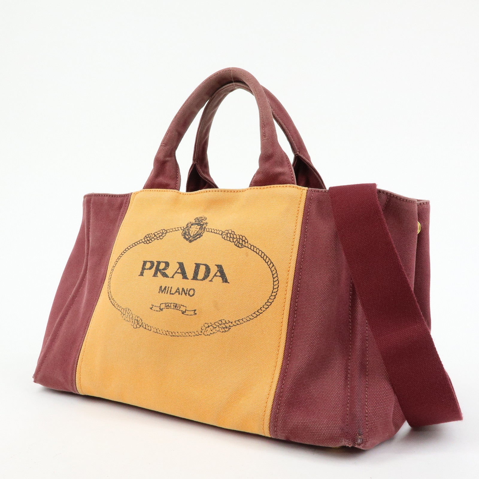 PRADA Logo Canapa Canvas 2Way Bag Tote Bag Orange Purple B1877G