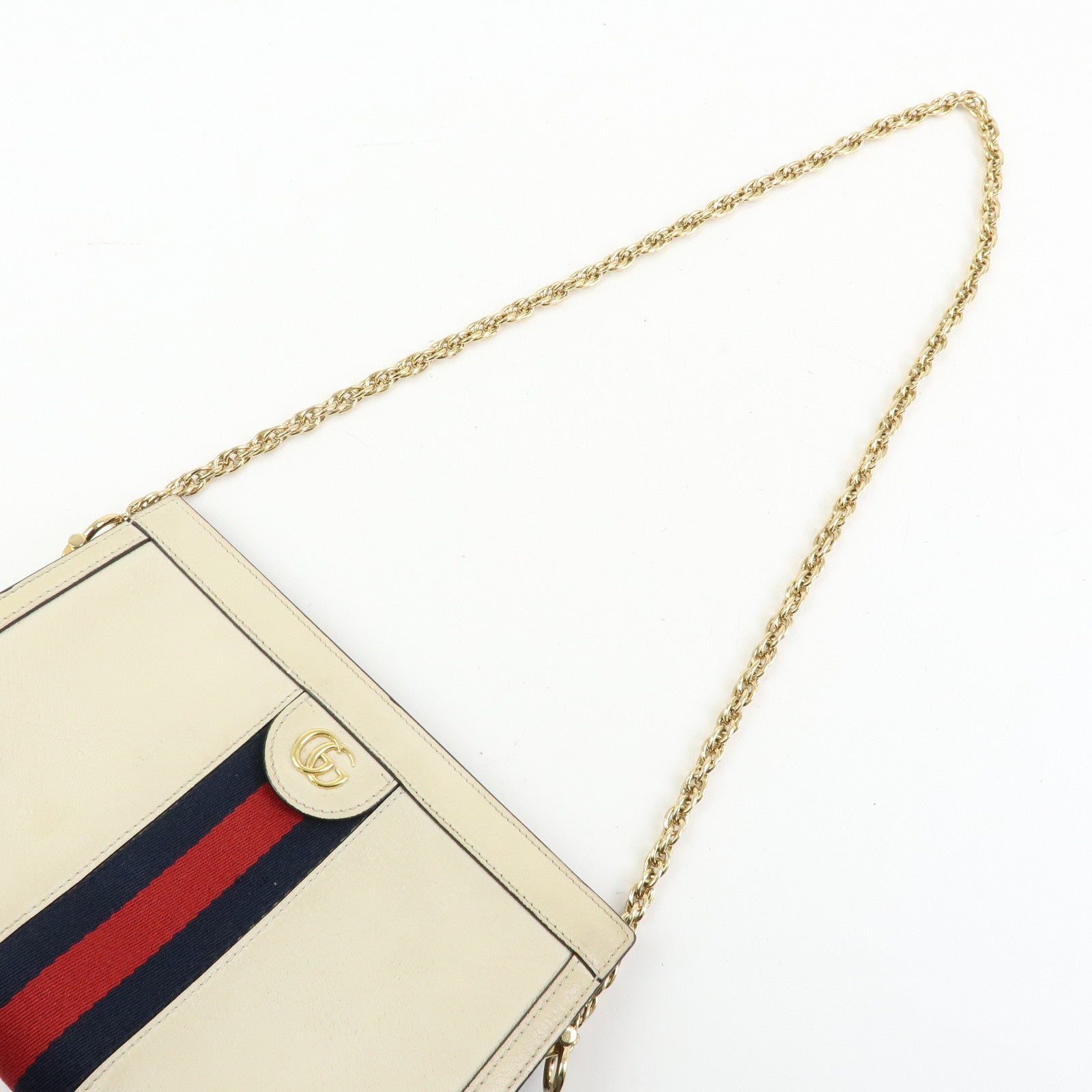 GUCCI Ophidia Sherry Leather Shoulder Bag Cutch Bag Ivory 503877