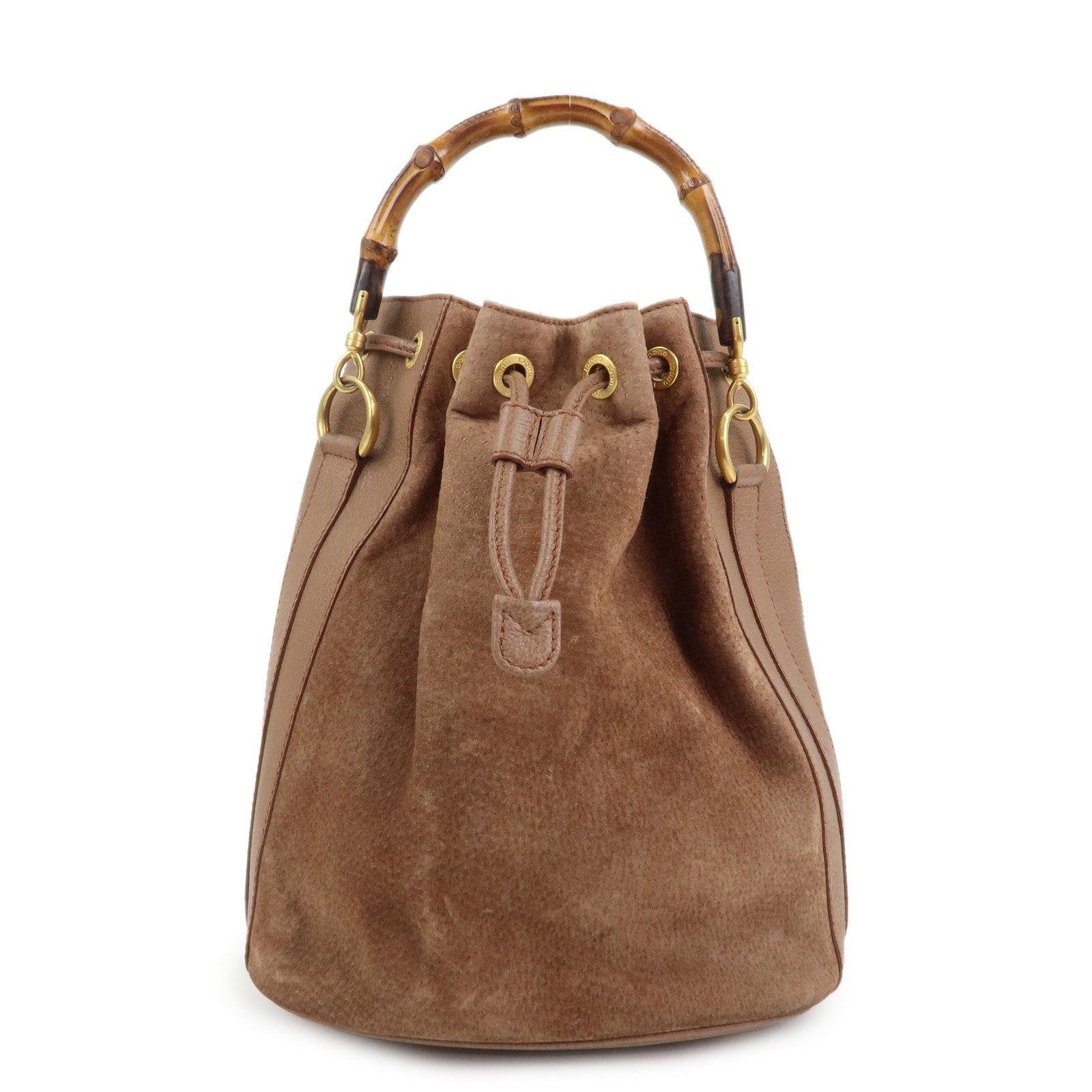 GUCCI Bamboo Suede Leather 2WAY Bag Hand Bag Brown 001・3754・1657