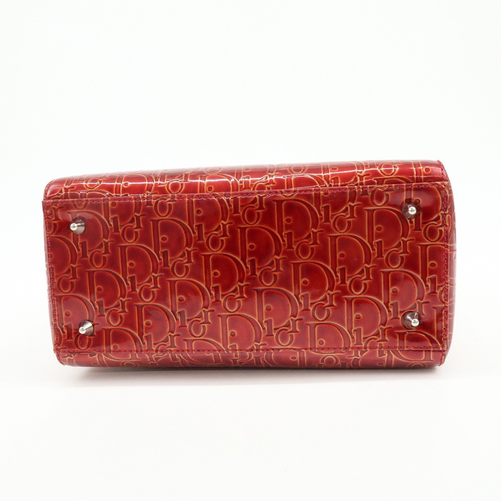 Christian Dior Lady Dior Patent Leather Hand Bag Dior Logo Red