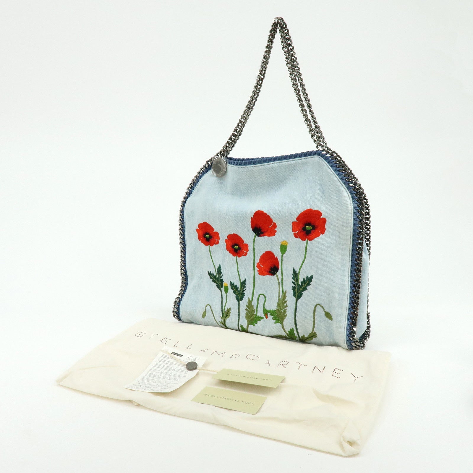 STELLA MCCARTNEY Falabella Embroidery Denim Shoulder Bag Light Blue
