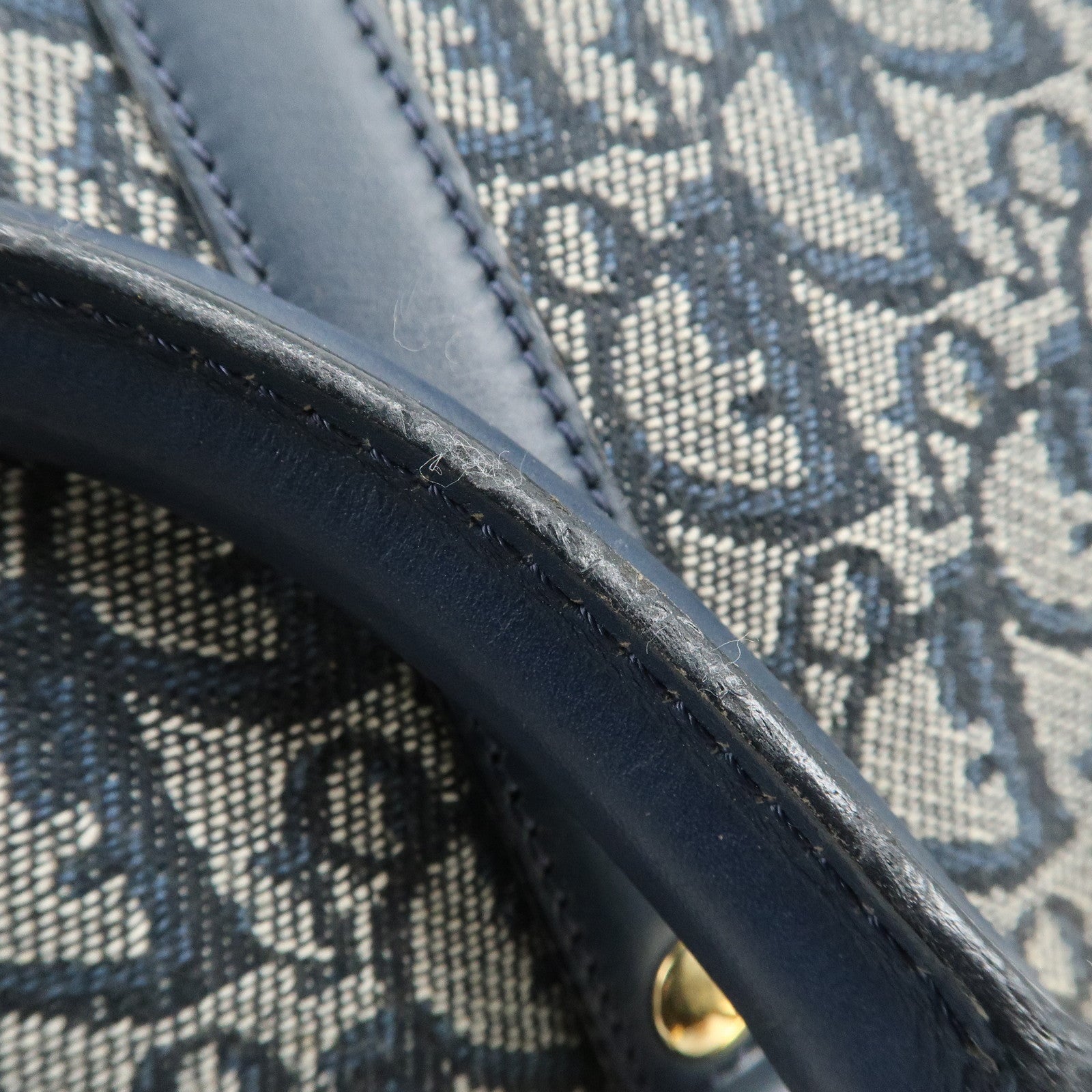 Christian Dior Trotter Jacquard Canvas Leather Boston Bag Navy