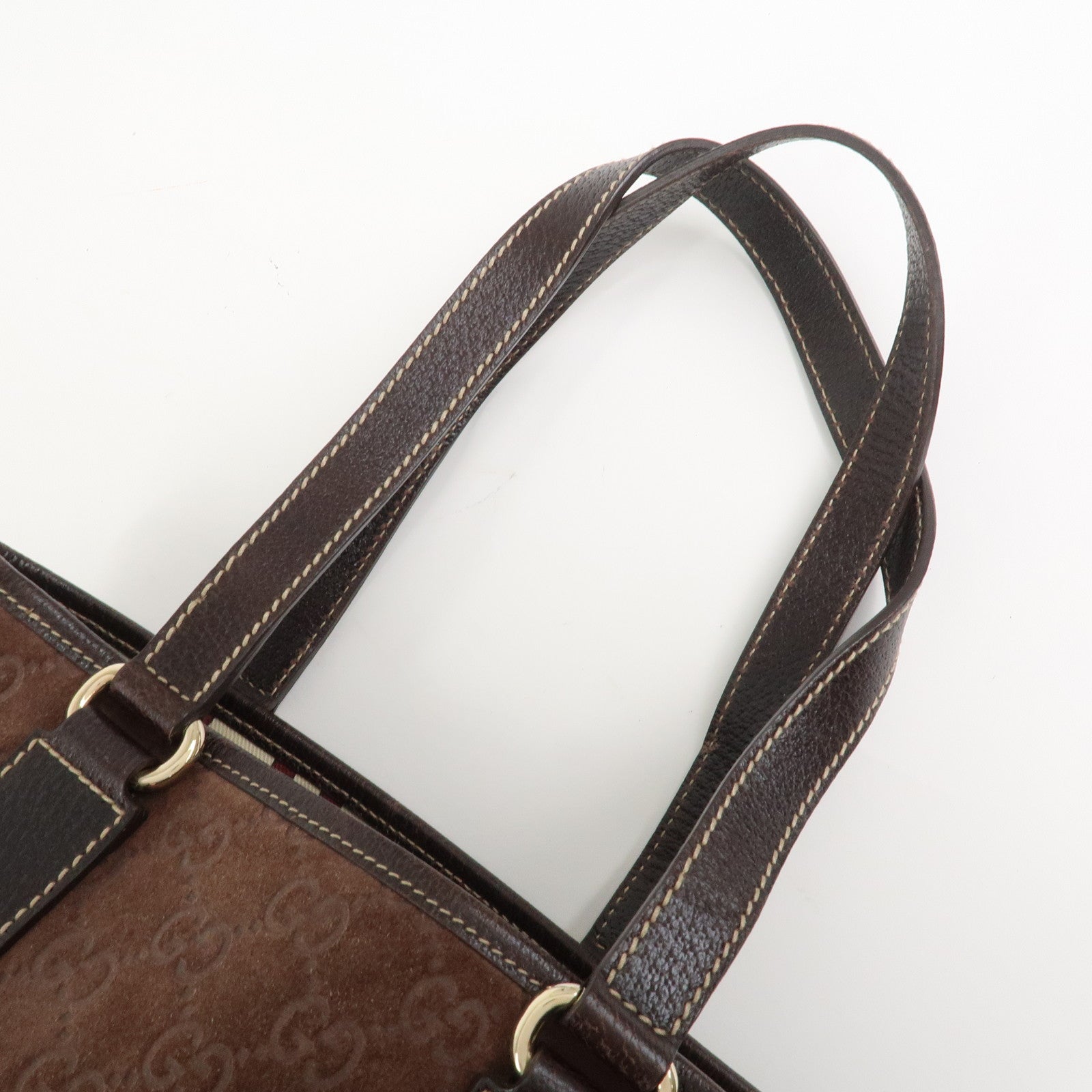 GUCCI GG Monogram Suede Leather Tote Bag Brown 153361