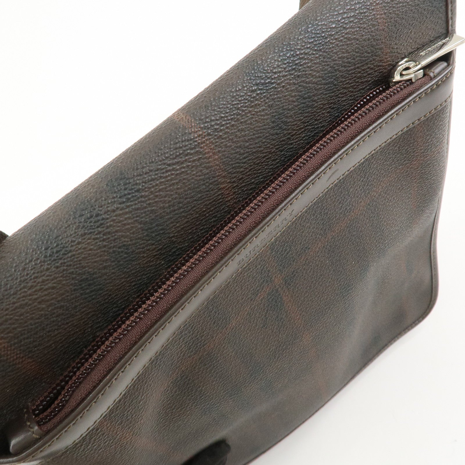 BURBERRY PVC Canvas Leather Shoulder Bag Crossbody Bag Brown