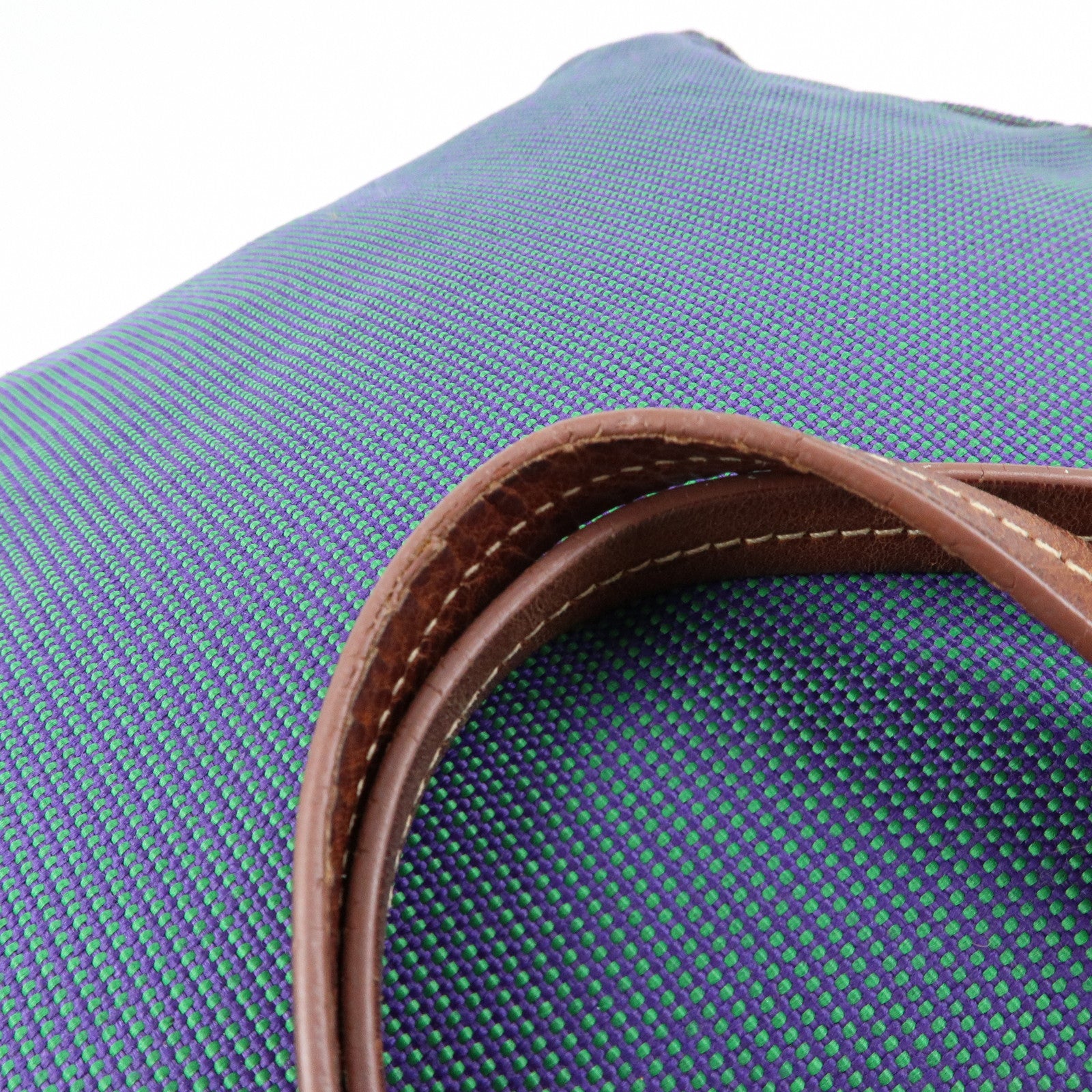 MIU MIU Logo Canvas Leather Tote Bag Shoulder Bag Blue Brown