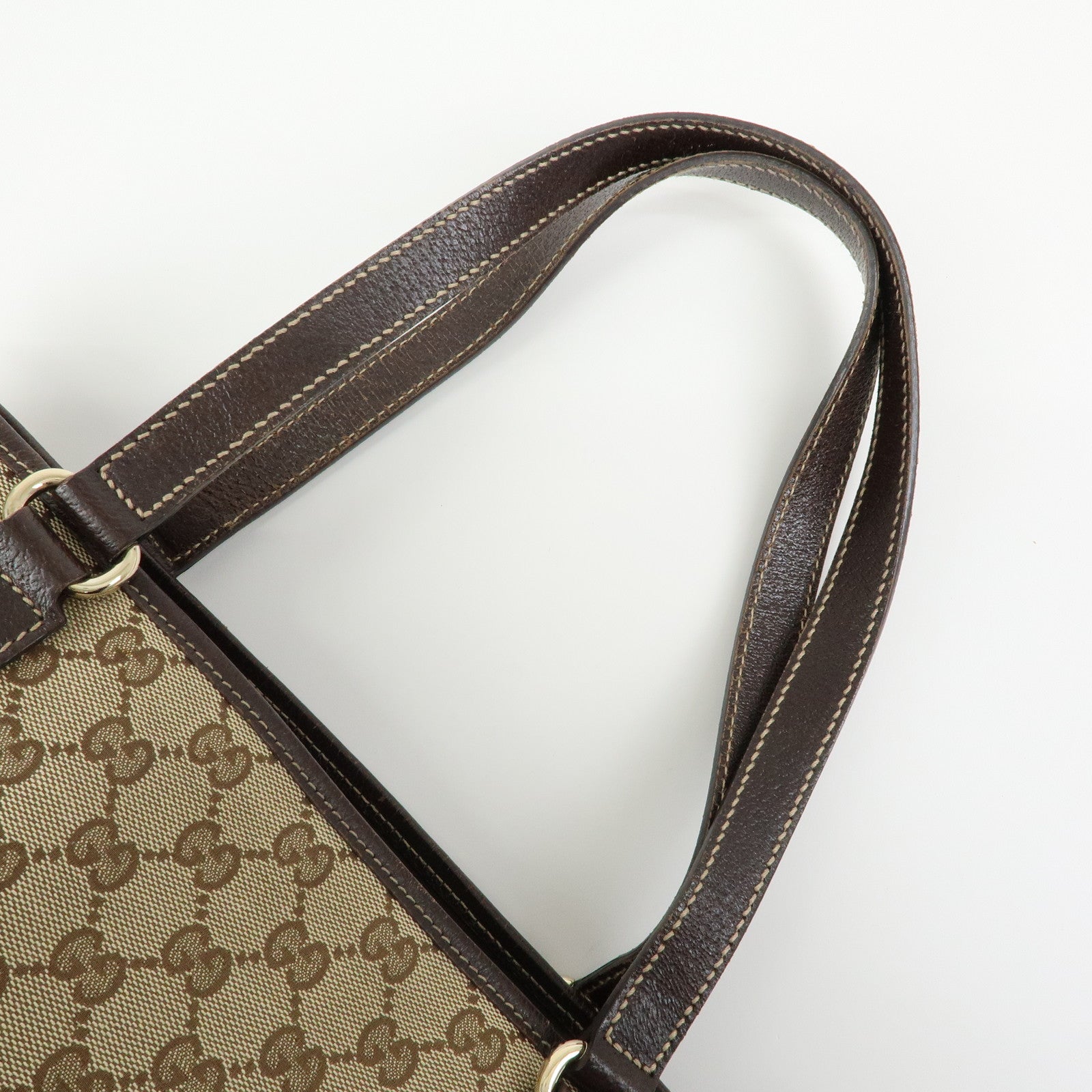GUCCI GG Canvas Leather Tote Bag Shoulder Bag Beige Brown 153009