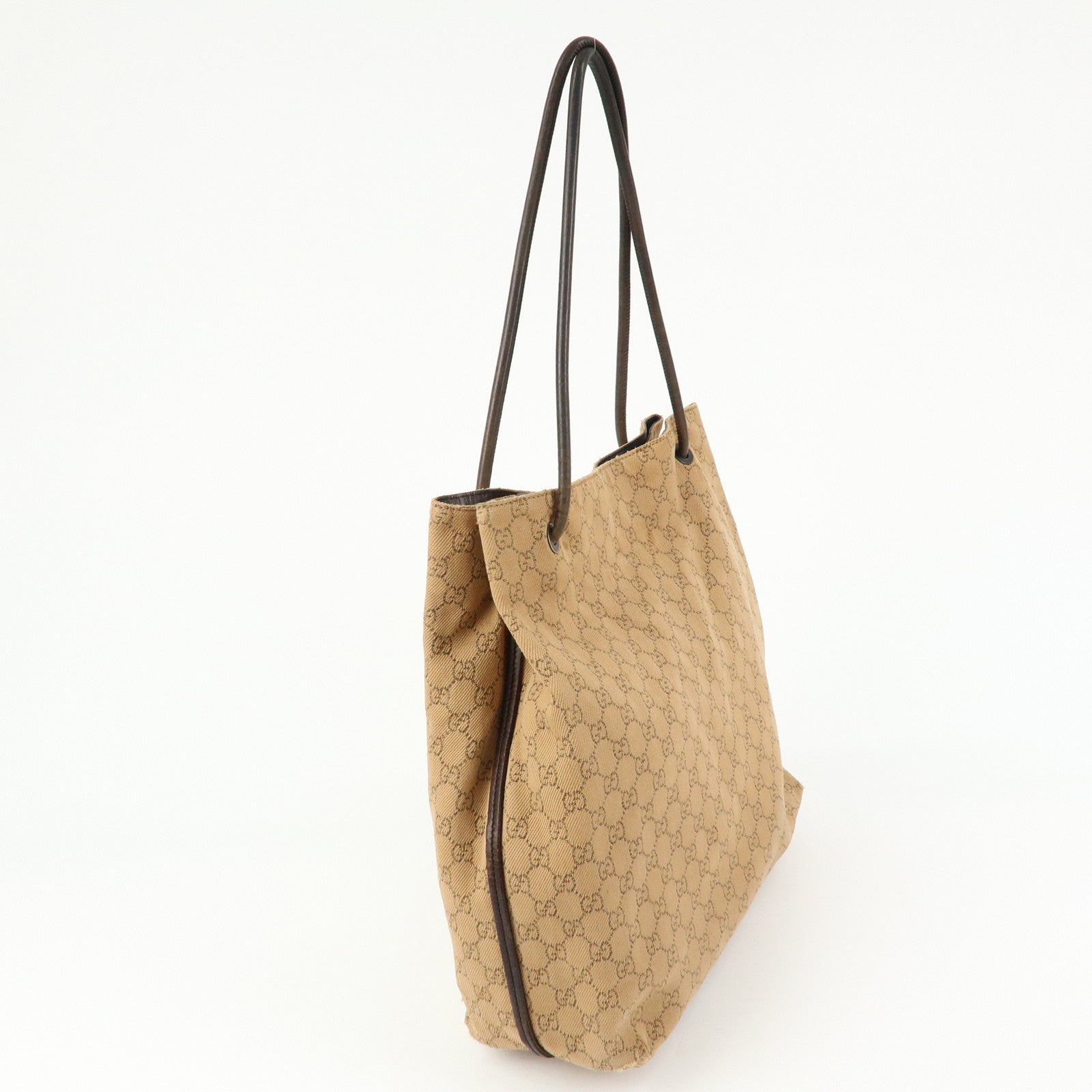 GUCCI GG Denim Leather Tote Bag Shoulder Bag Brown Beige 101340