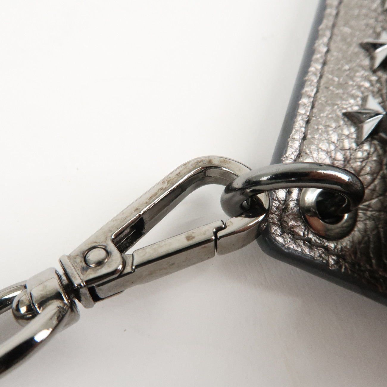 JIMMY CHOO Leather Star Studs Cell Phone Folder Shoulder Bag Silver Used