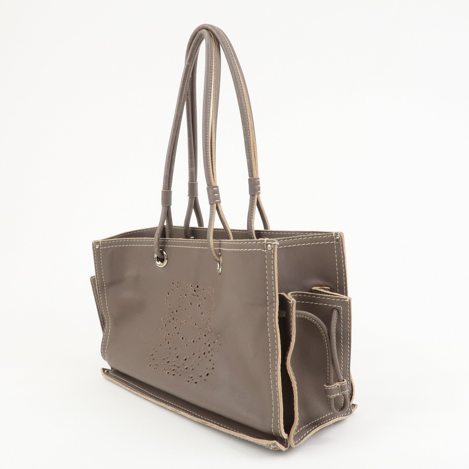 LOEWE Anagram Logo Leather Shopper Tote Bag Shoulder bag Brown