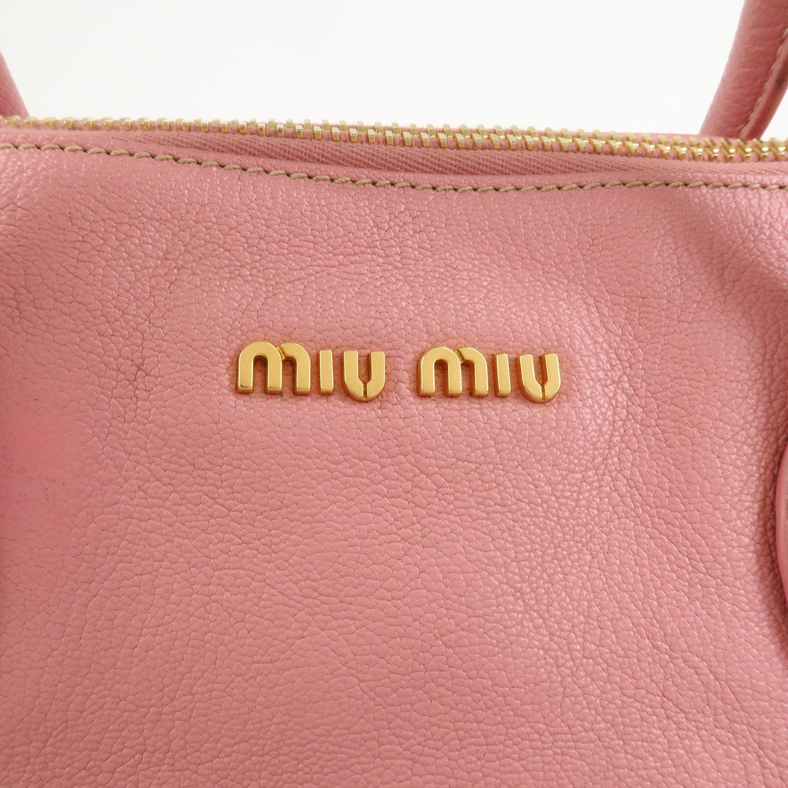 MIU MIU Logo Leather Tote Bag Hand Bag Pink