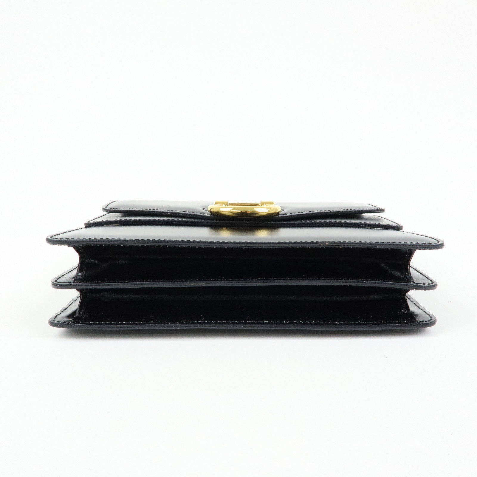 CELINE Leather Double Flap Hand Bag Black