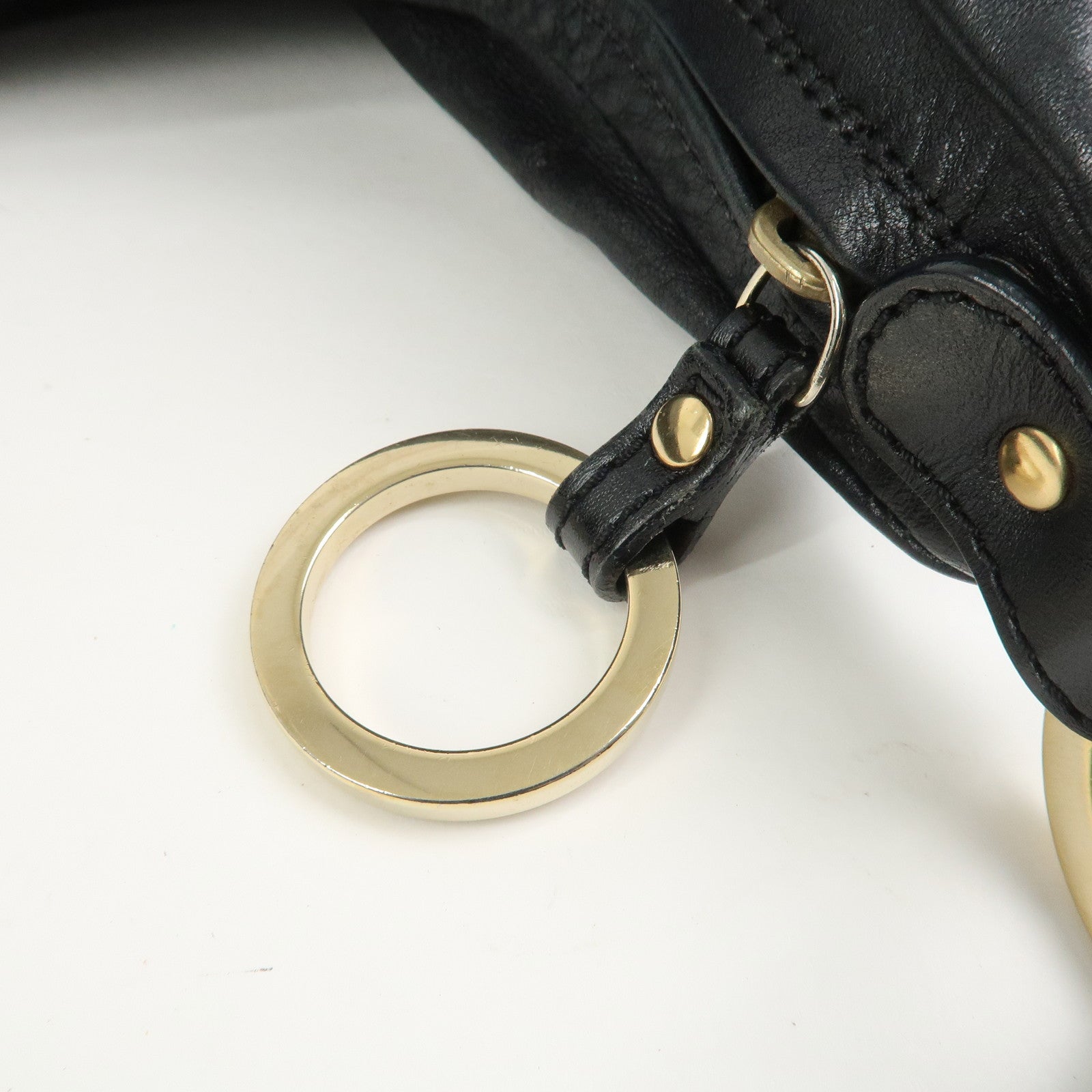 FENDI Leather Shoulder Bag Hand Bag Black 8BR340