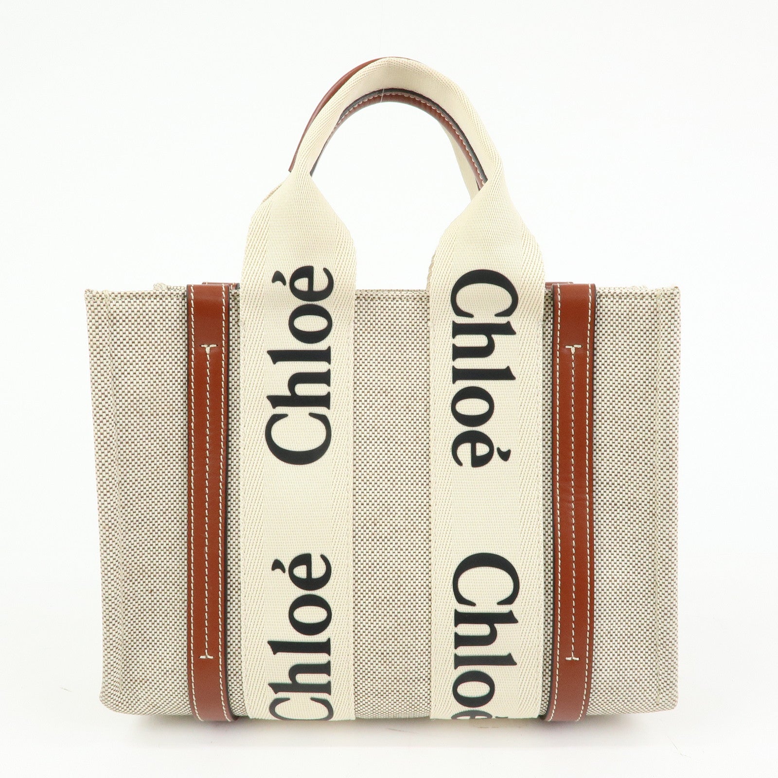 Chloe Woody Canvas Leather 2Way Bag Shoulder Bag Natural Brown