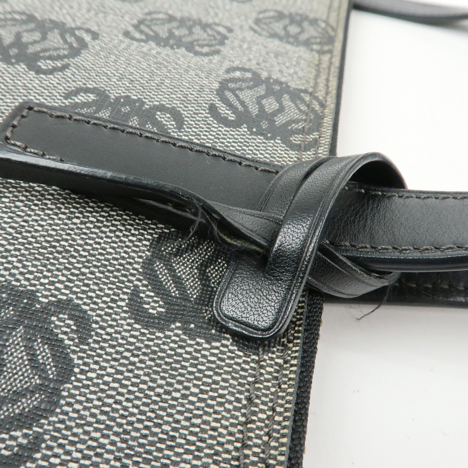 LOEWE Anagram PVC Canvas Leather Tote Bag Hand Bag Black