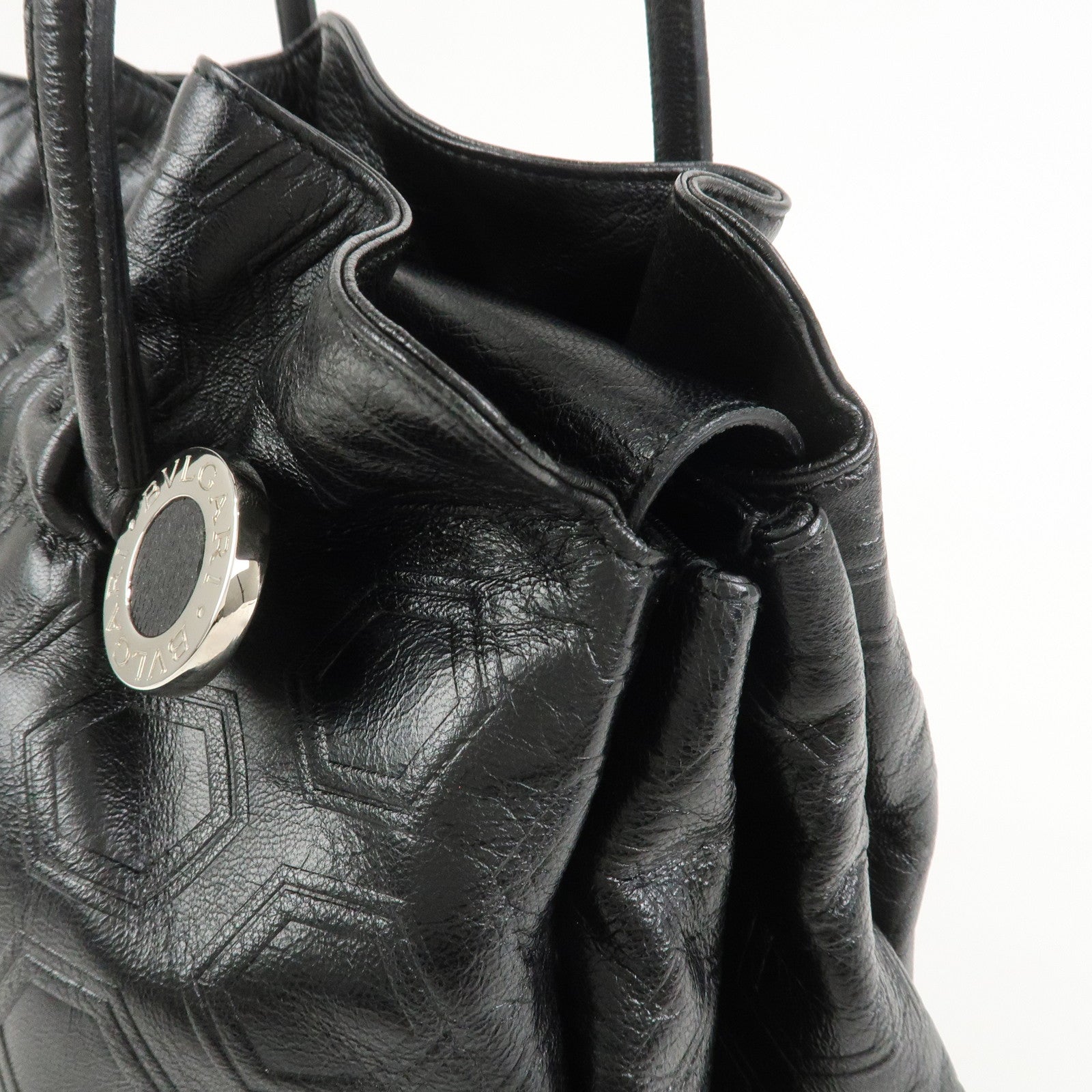 BVLGARI Twist Logo Leather Shoulder Bag Hand Bag Black