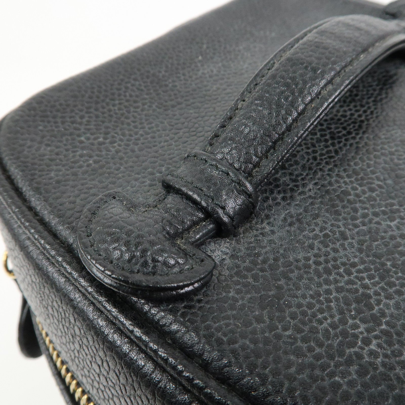 CHANEL COCO Mark Caviarskin Vanity Bag Hand Bag Pouch Black A01998