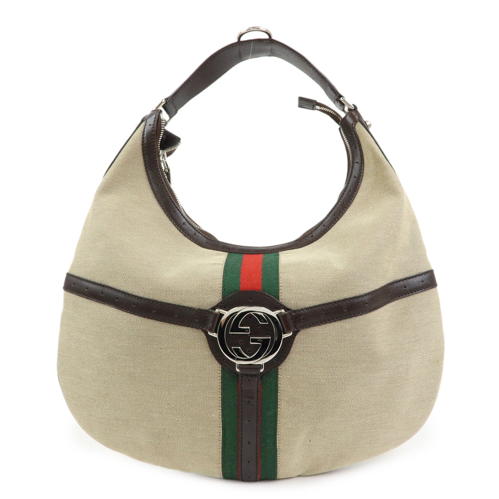 GUCCI Sherry Interlocking G Canvas Shoulder Hand Bag Beige 114871