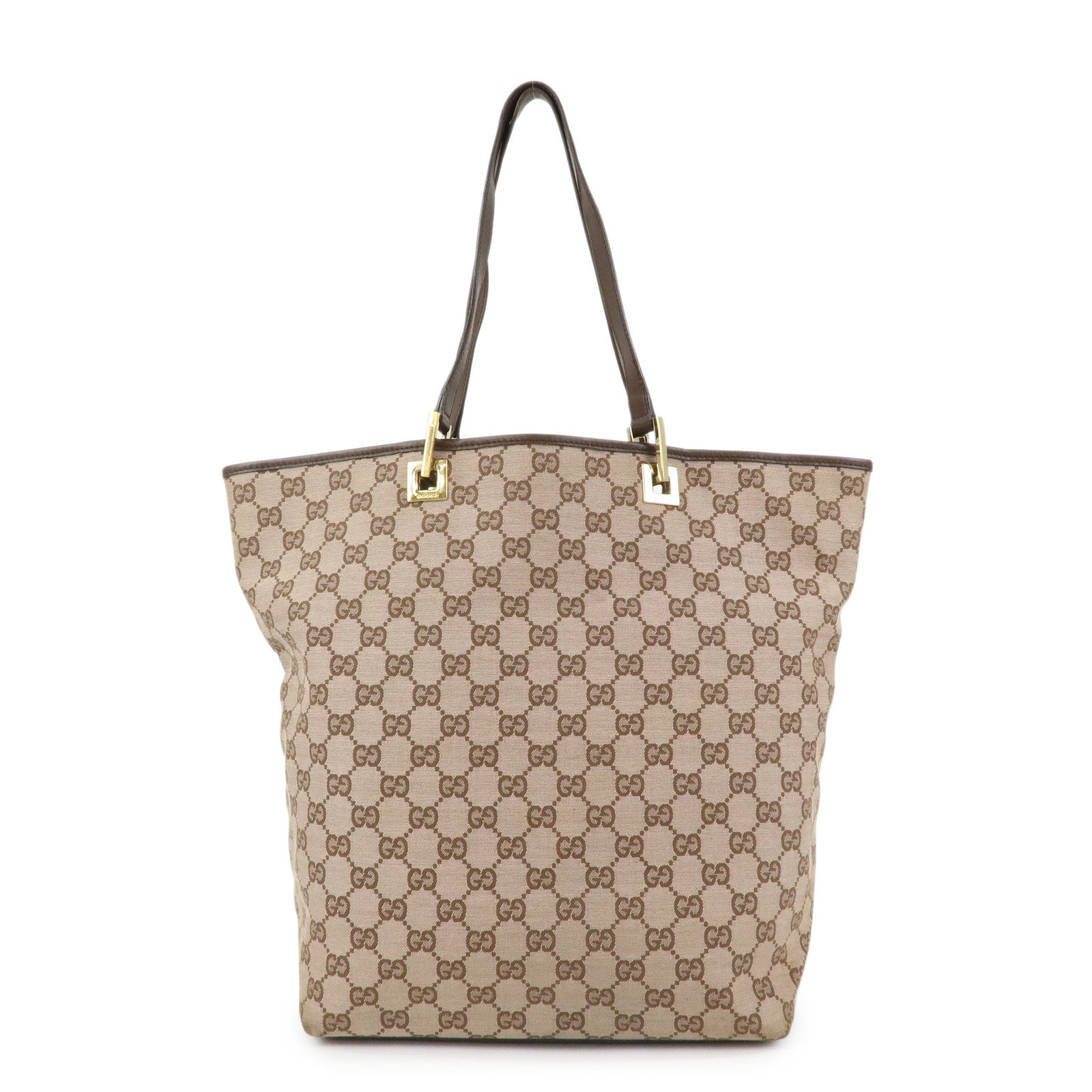 GUCCI GG Canvas Leather Tote Bag Shoulder Bag Brown 002・1098
