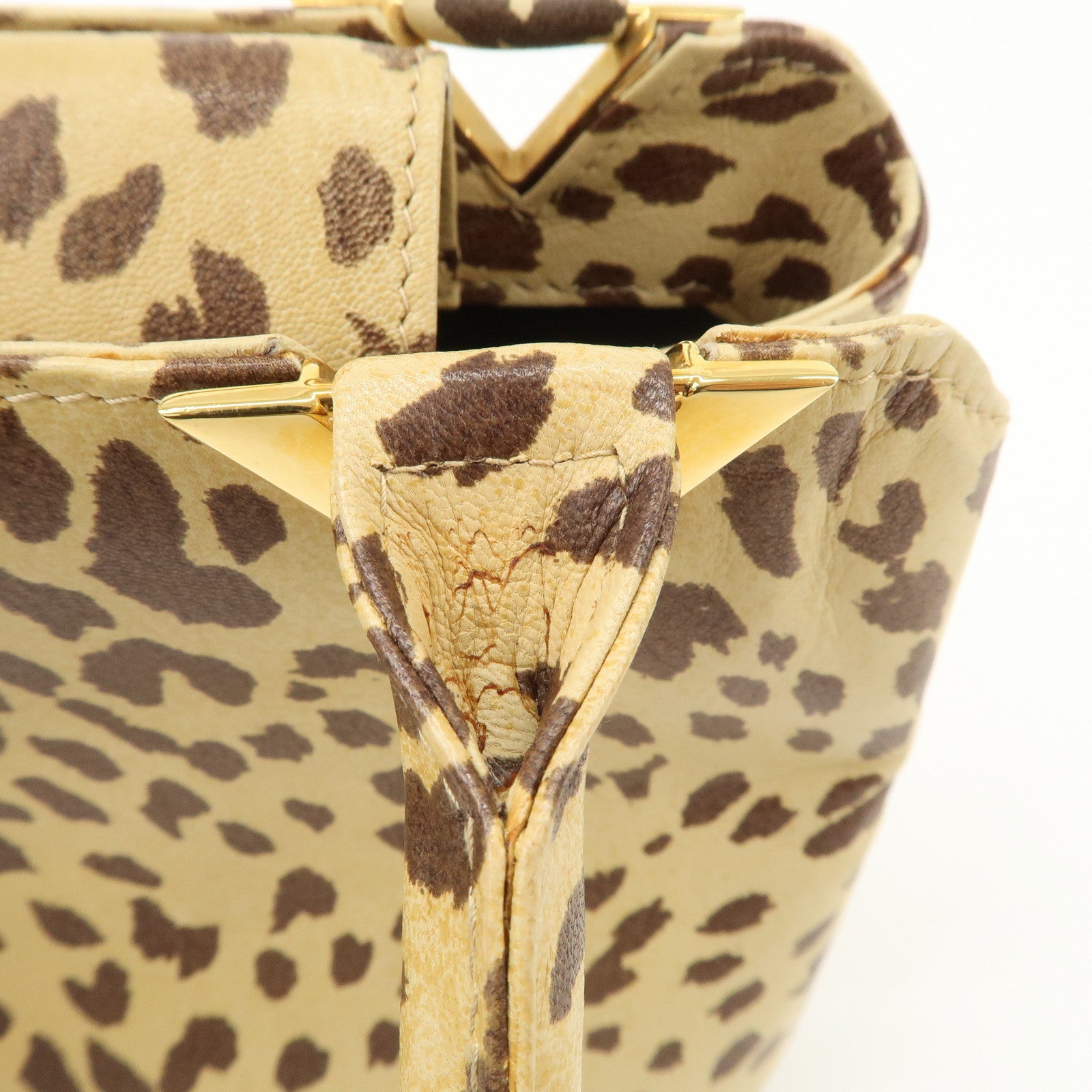 VALENTINO Leather Hand Bag Animal Leopard Beige Brown