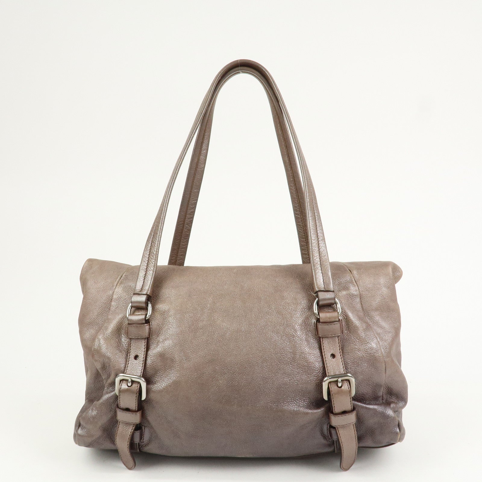 PRADA Logo Leather Shoulder Bag Hand Bag Metallic Brown BR3901