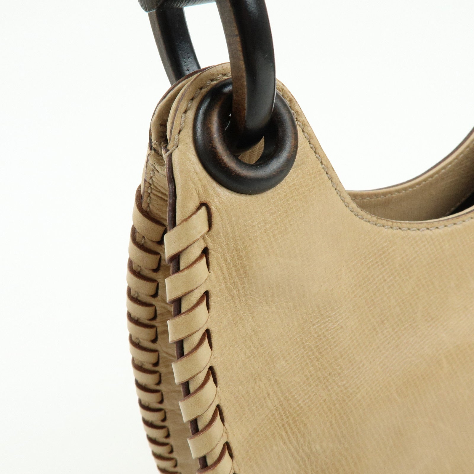 GUCCI Leather Wood Hand Bag Shoulder Bag Beige 106237
