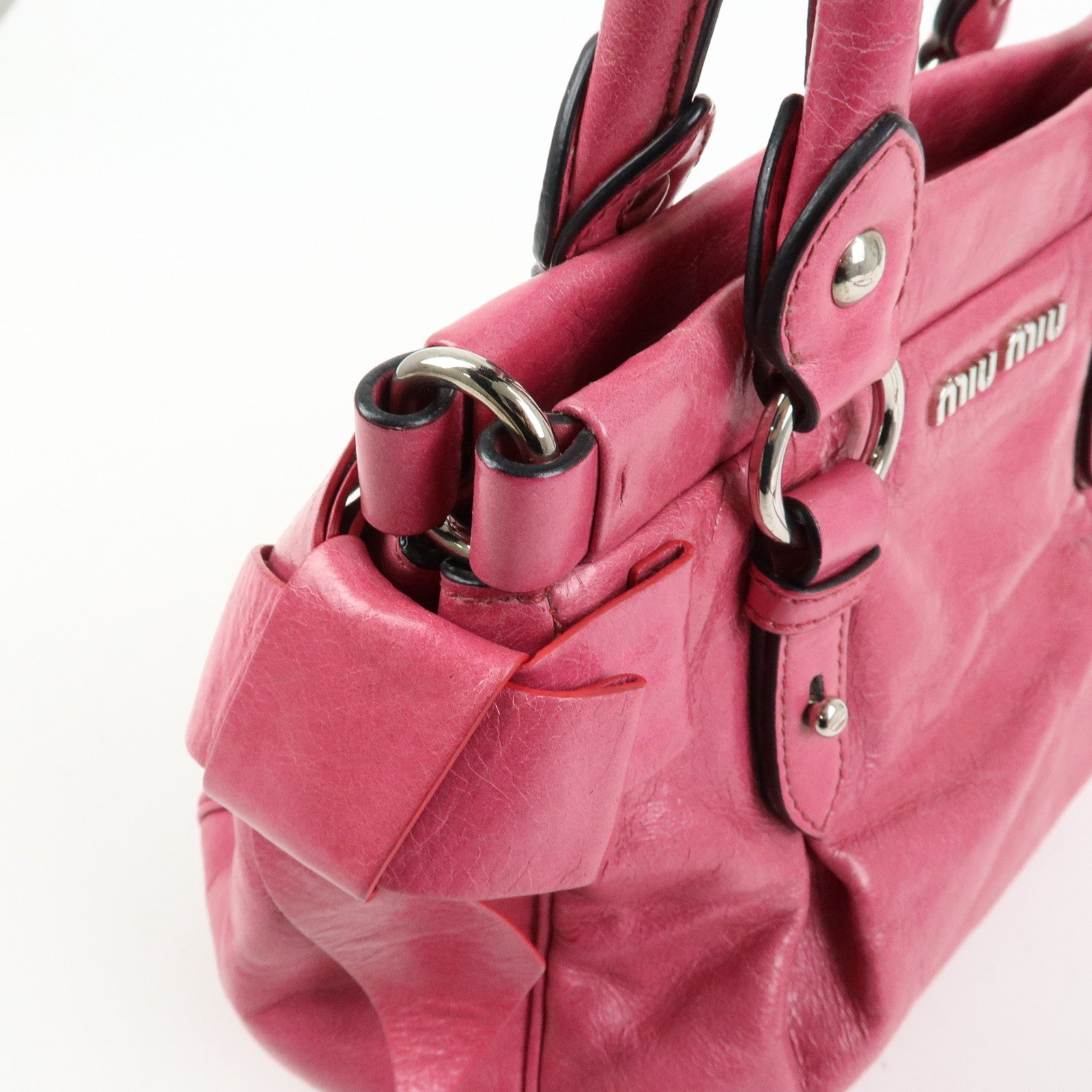 MIU MIU Vitello Lux 2Way Ribbon Motif Bag Hand Bag Pink RN0955