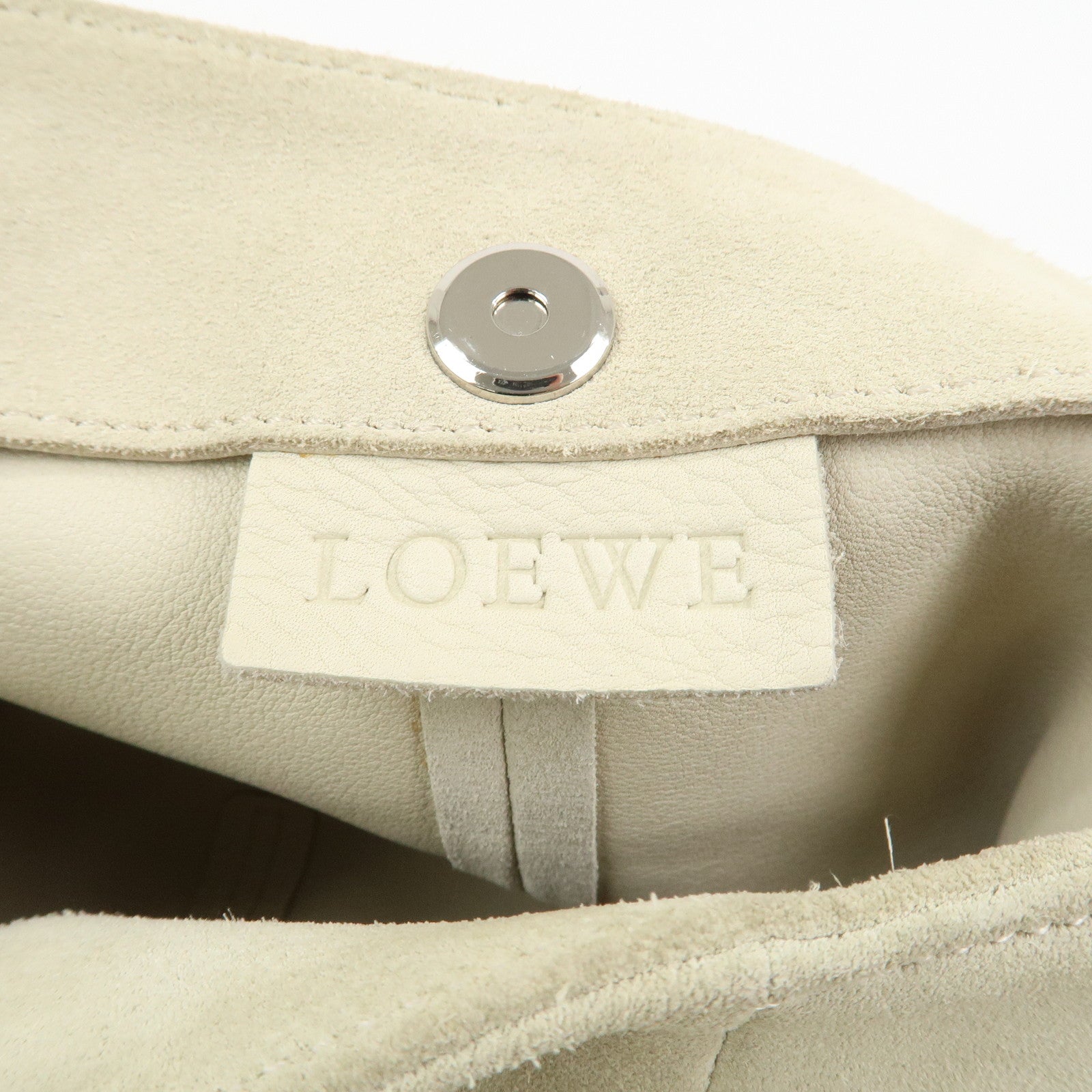 LOEWE Suede Chain Hand Bag Shoulder Bag Ivory Silver