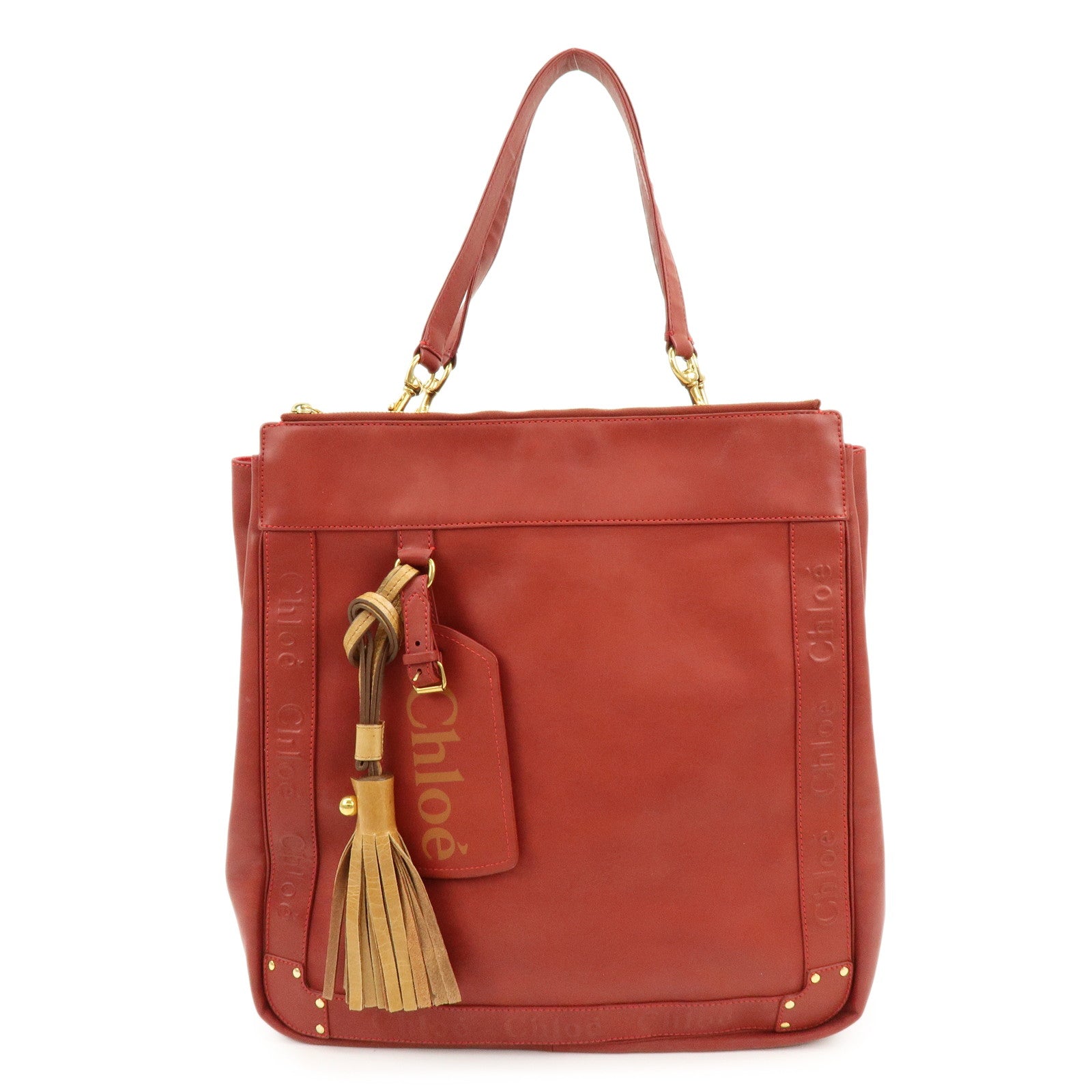 Chloe Eden Leather Shoulder Bag Hand Bag Tote Bag Red