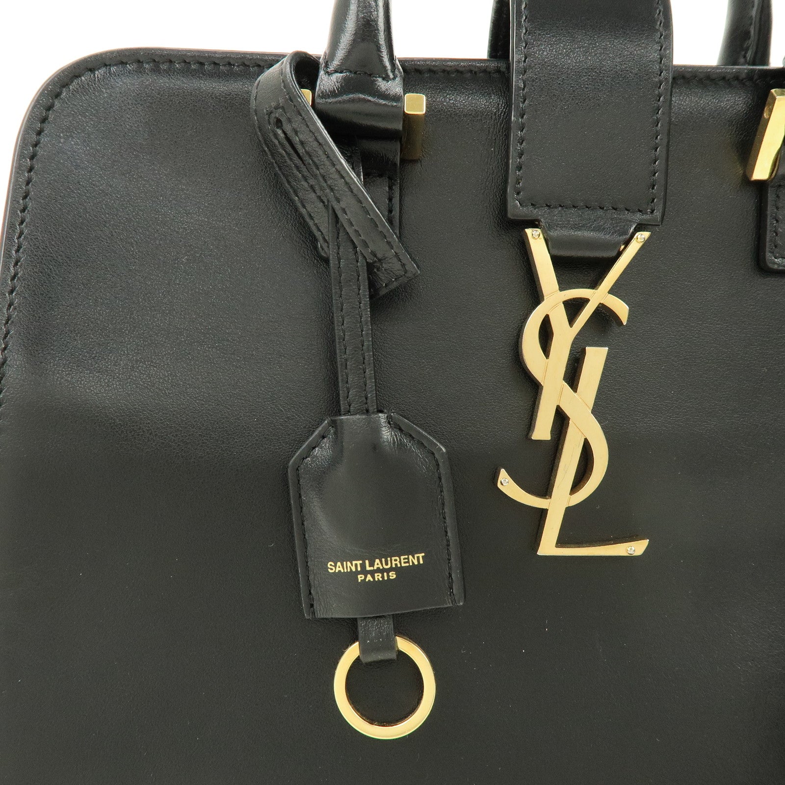 SAINT LAURENT PARIS Baby Cabas Cassandra Leather Hand Bag Black