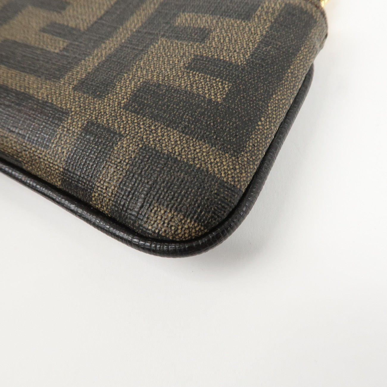 FENDI Zucca Leather PVC Coin Case Key Chain Black Brown 8AP005 Used