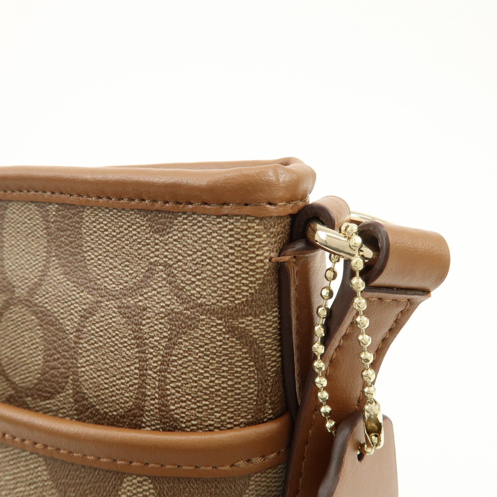 COACH Signature PVC Coated Canvas Leather Shoulder Bag Beige Brown