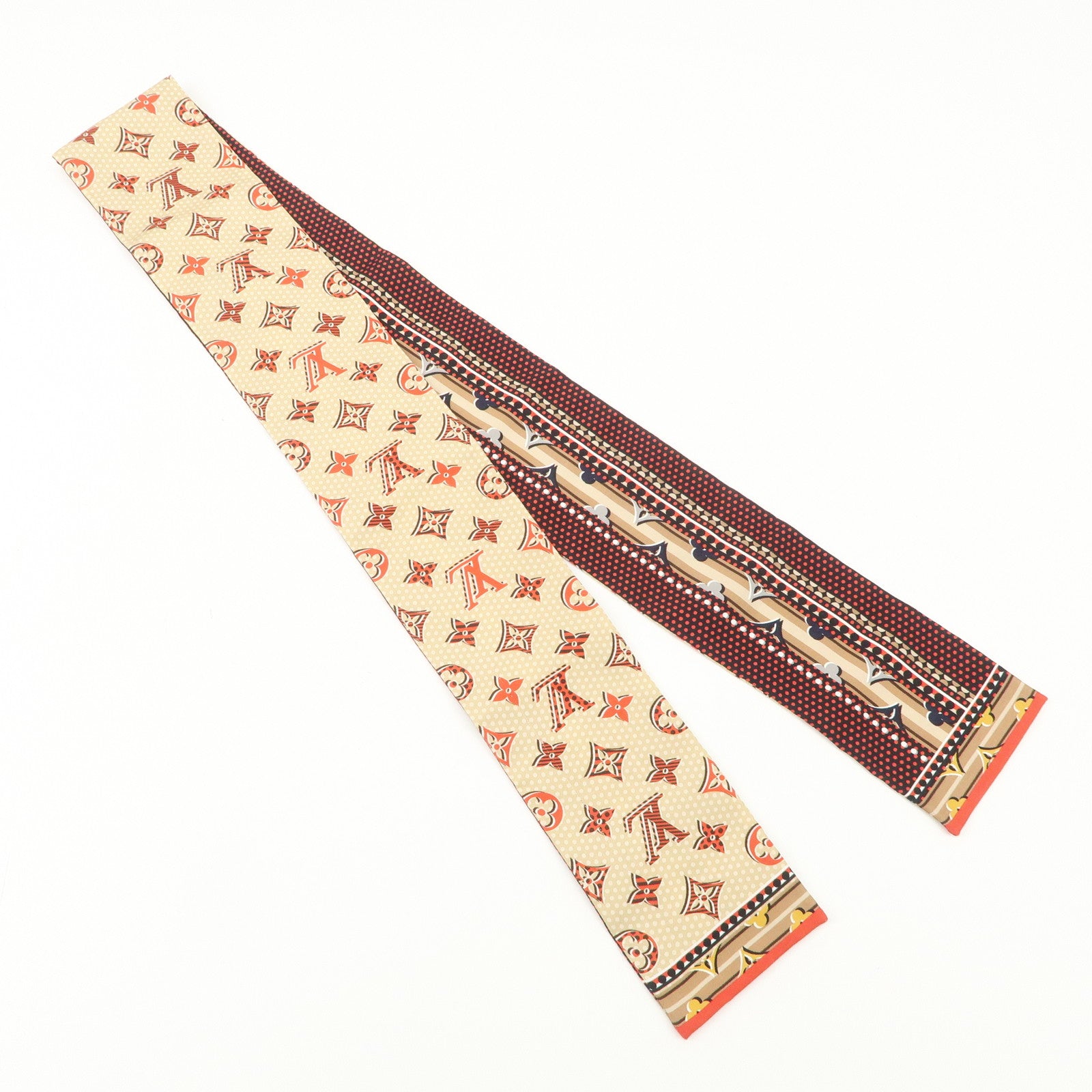 Louis Vuitton 100% Silk Bandeau Monodots Scarf Beige Red M70848