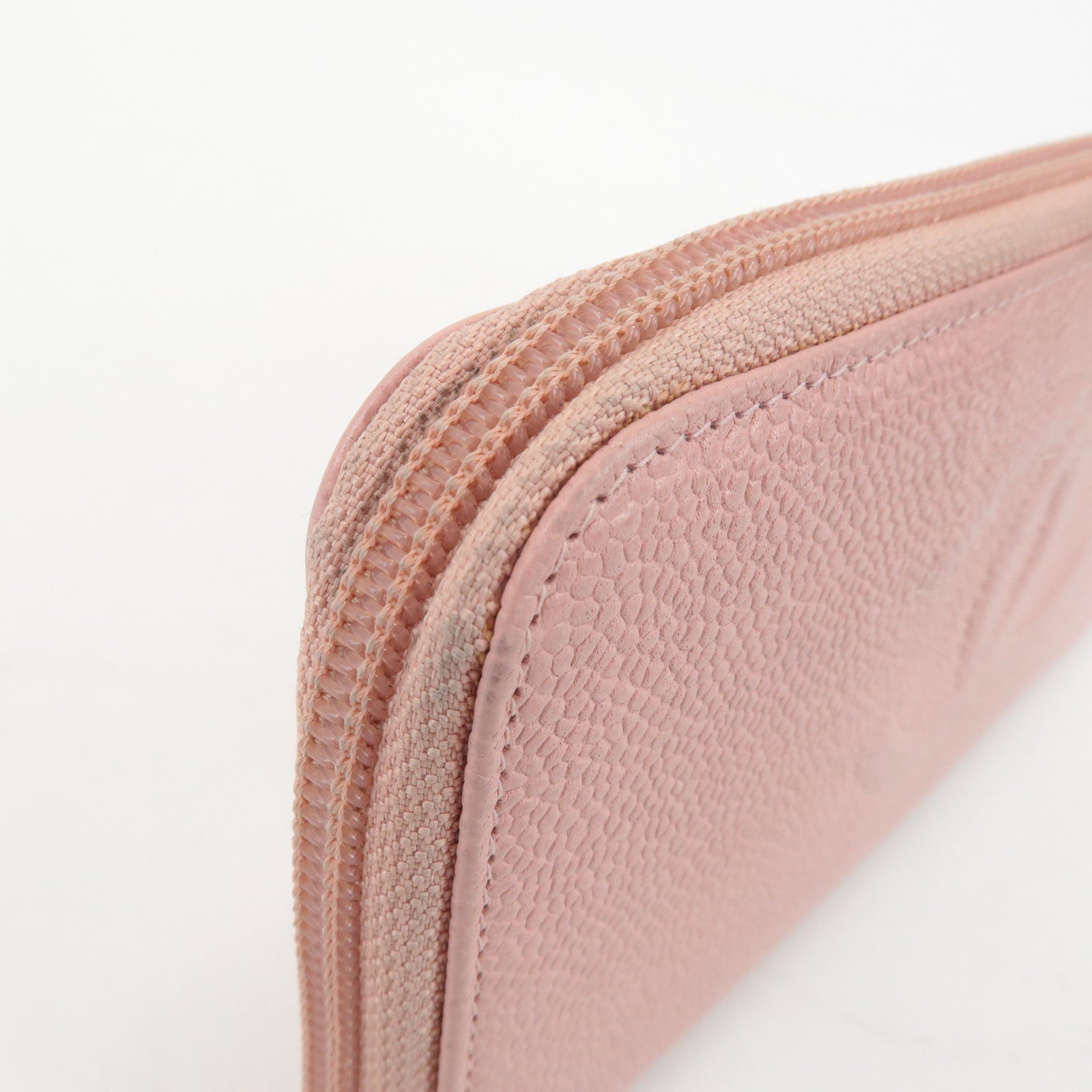 CHANEL COCO Mark Caviarskin Zip Around Long Wallet Pink A50071 Used