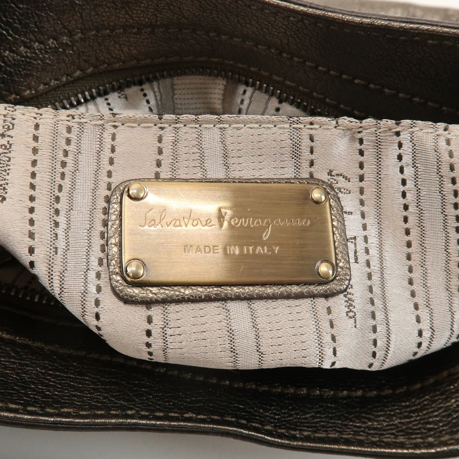 Ferragamo Gancini Leather Shoulder Bag Hand Bag Bronze