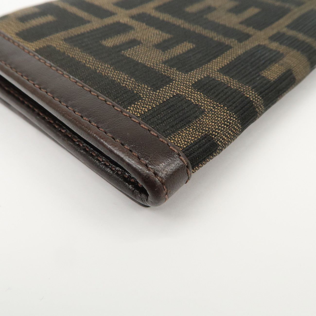 FENDI Zucca Canvas Leather Bi-Fold Long Wallet Brown 30851