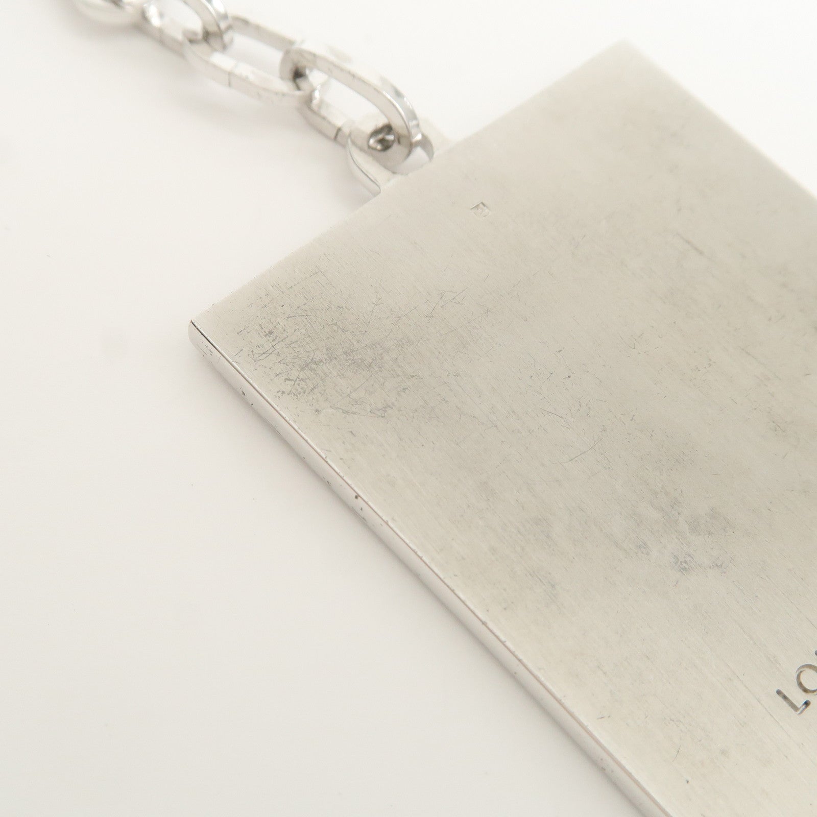 Louis Vuitton Logo Plate Metal Bag Charm Key Chain Silver M65367