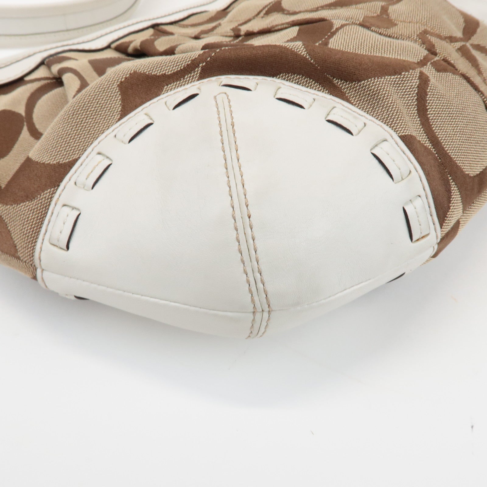 COACH Signature Canvas Leather Shoulder Bag Brown White