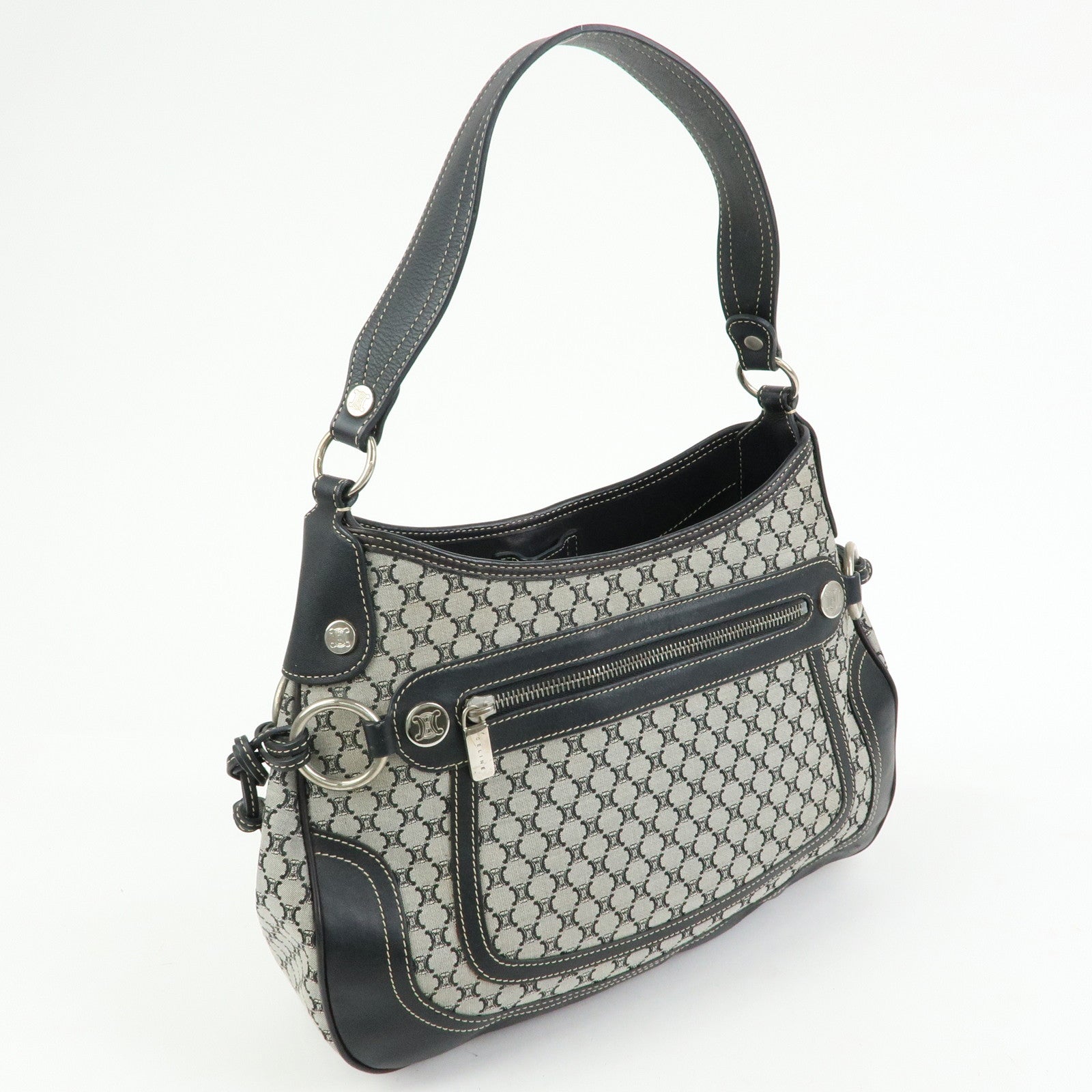 CELINE Macadam Canvas Leather Shoulder Bag Hand Bag Black