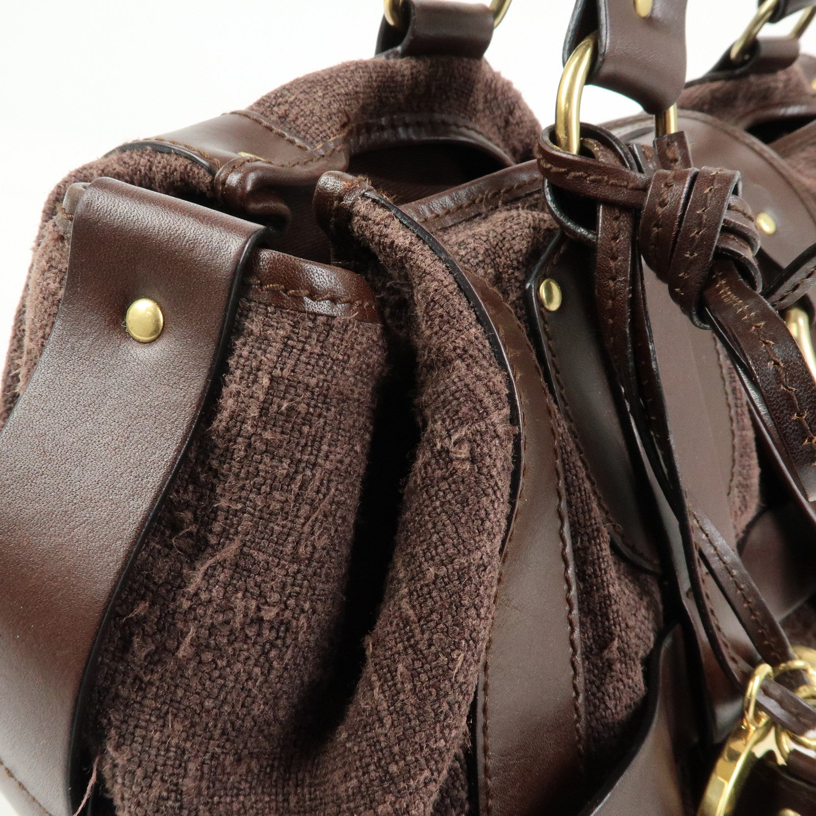 Chloe Kerala Canvas Leather Boston Bag Hand Bag Brown