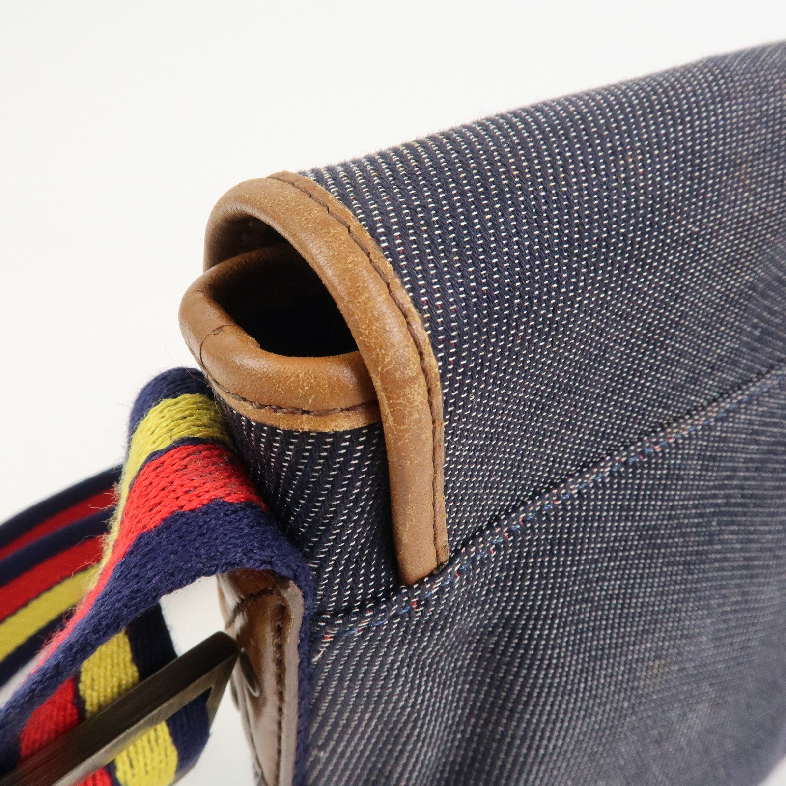 FENDI Zucca Canvas Leather Shoulder Bag Crossbody Bag Navy 7VA155