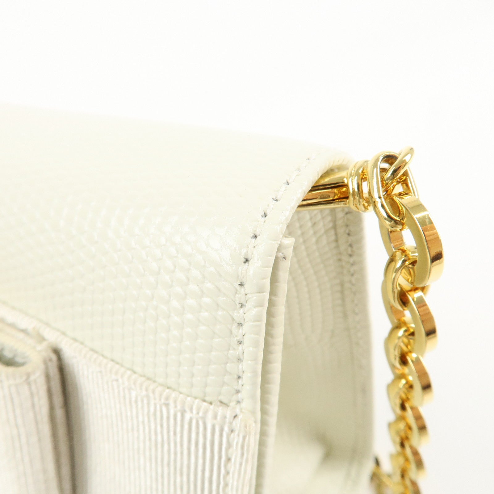 Ferragamo Vara Ribbon Leather Nylon Chain 2Way Shoulder Bag White Used