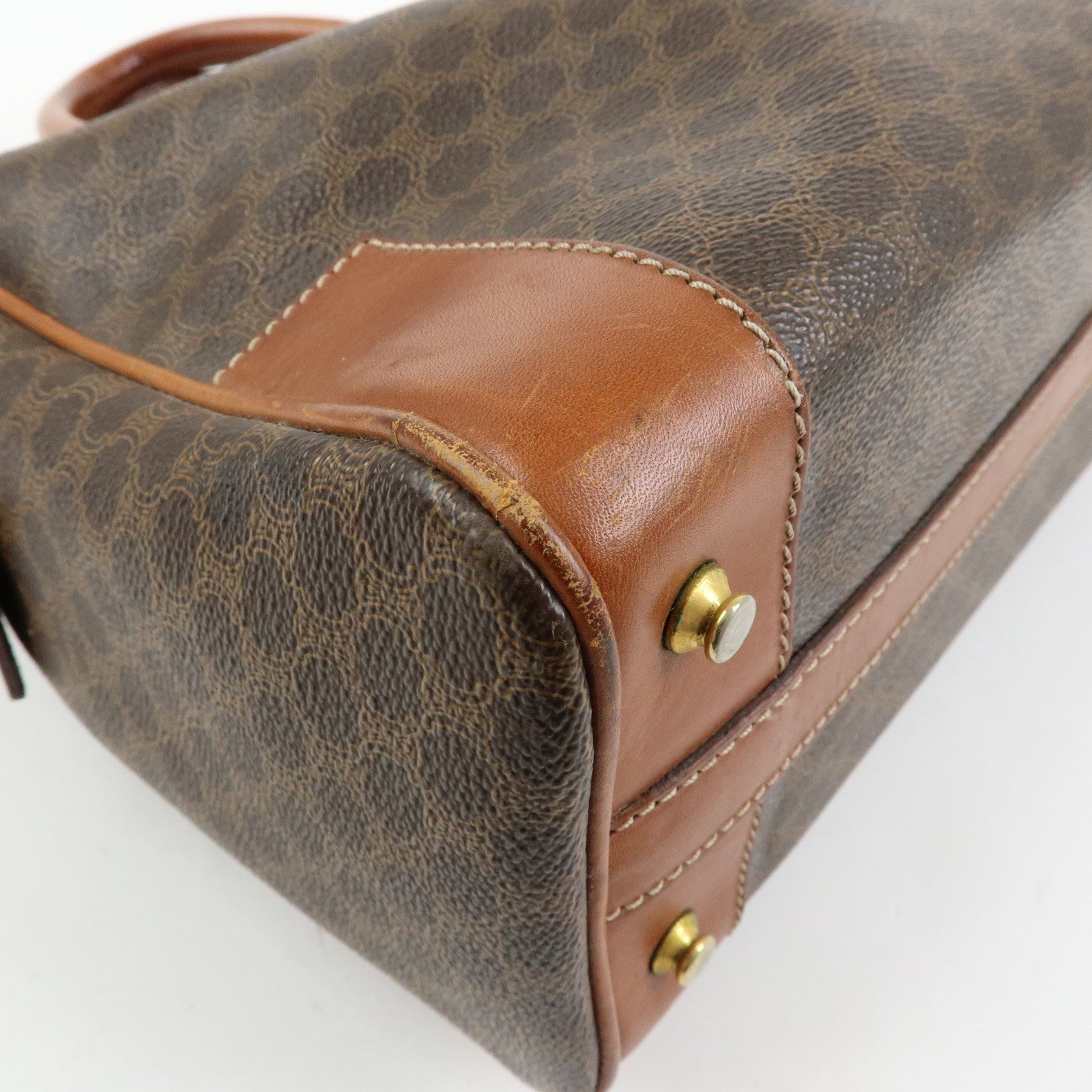 CELINE Macadam PVC Leather Hand Bag Boston Bag Brown